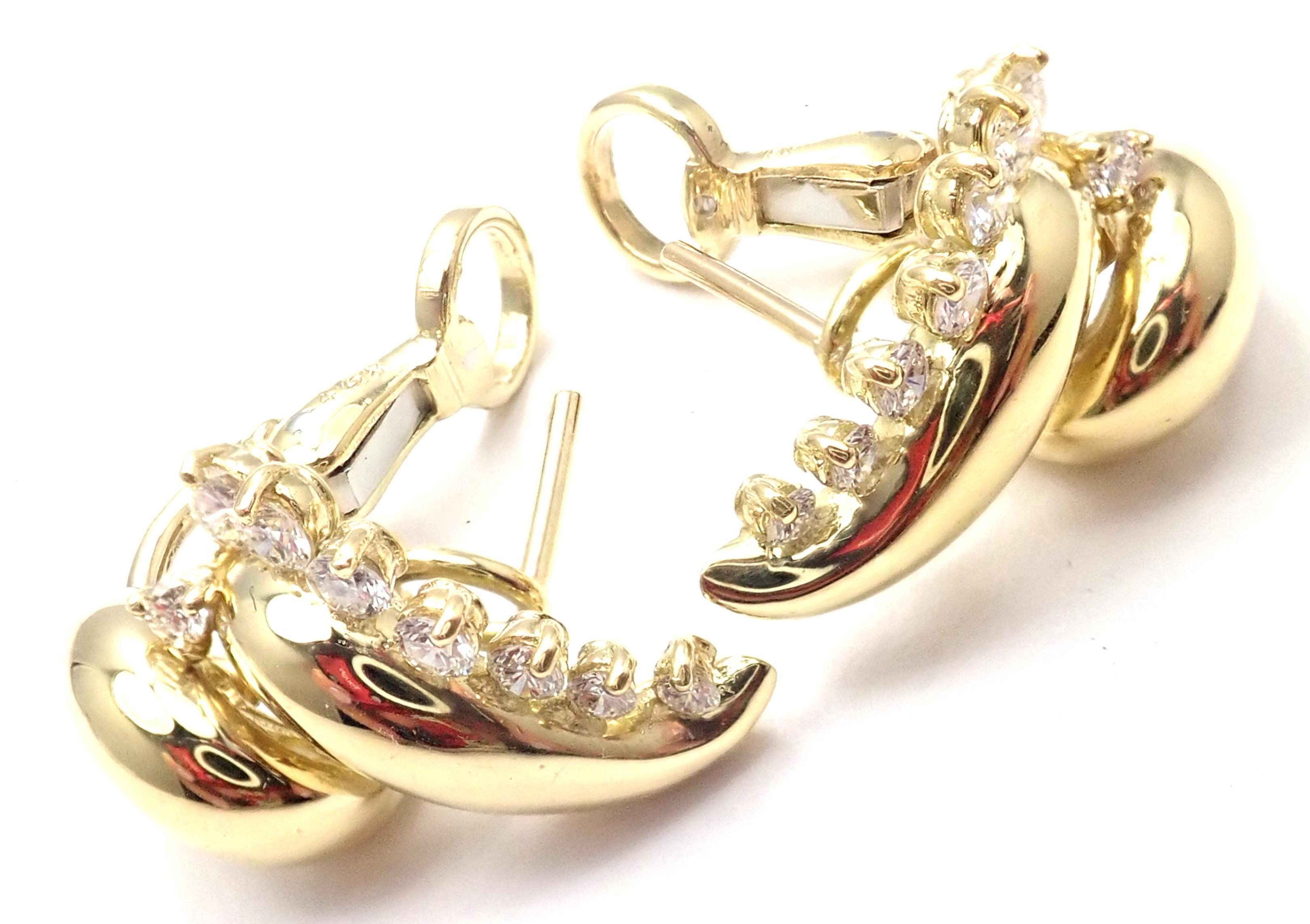 Brilliant Cut Tiffany & Co. Diamond Yellow Gold Swirl Earrings For Sale