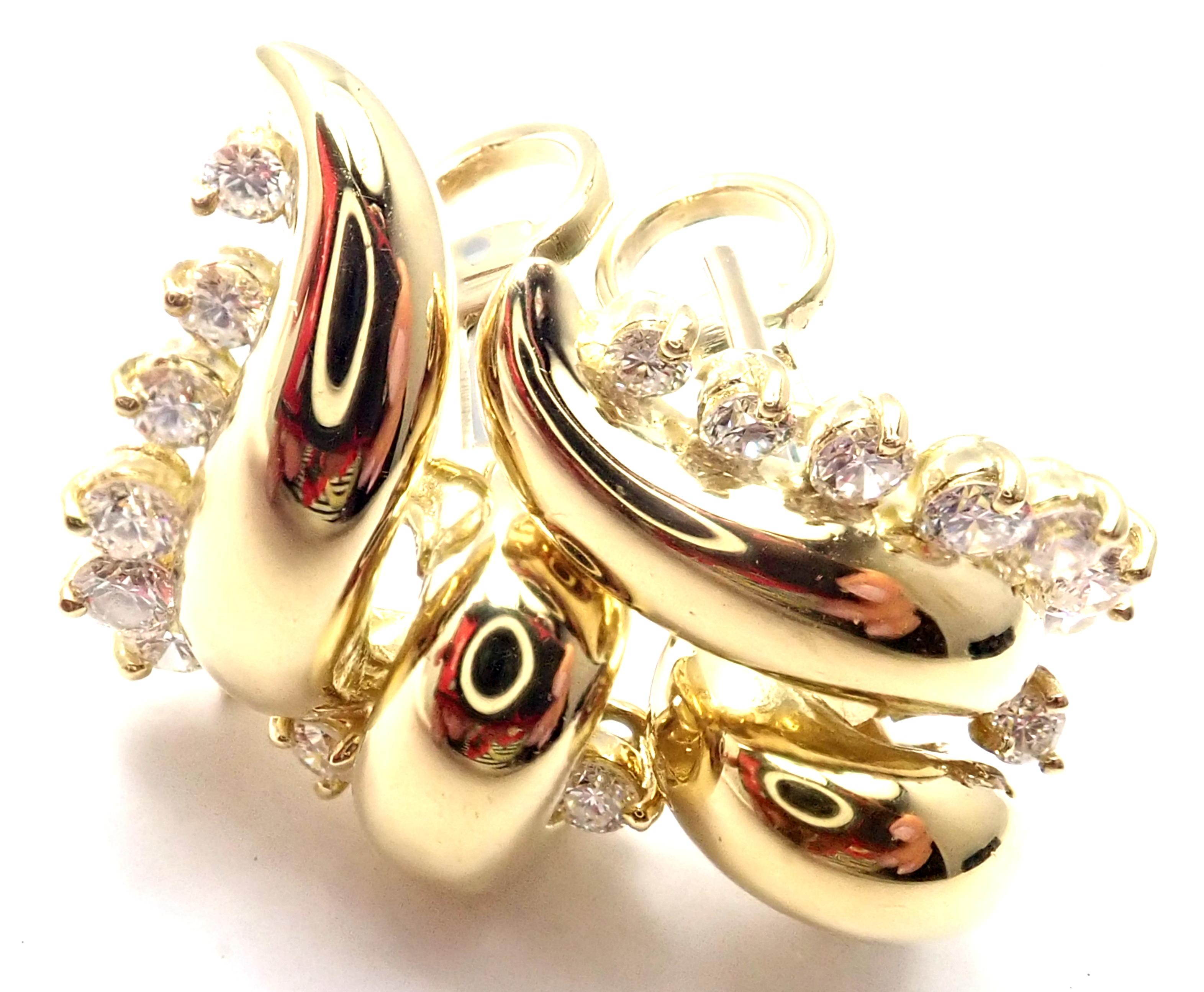 Tiffany & Co. Diamond Yellow Gold Swirl Earrings In Excellent Condition For Sale In Holland, PA