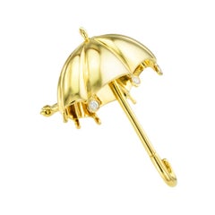 Tiffany & Co Diamond Yellow Gold Umbrella Brooch
