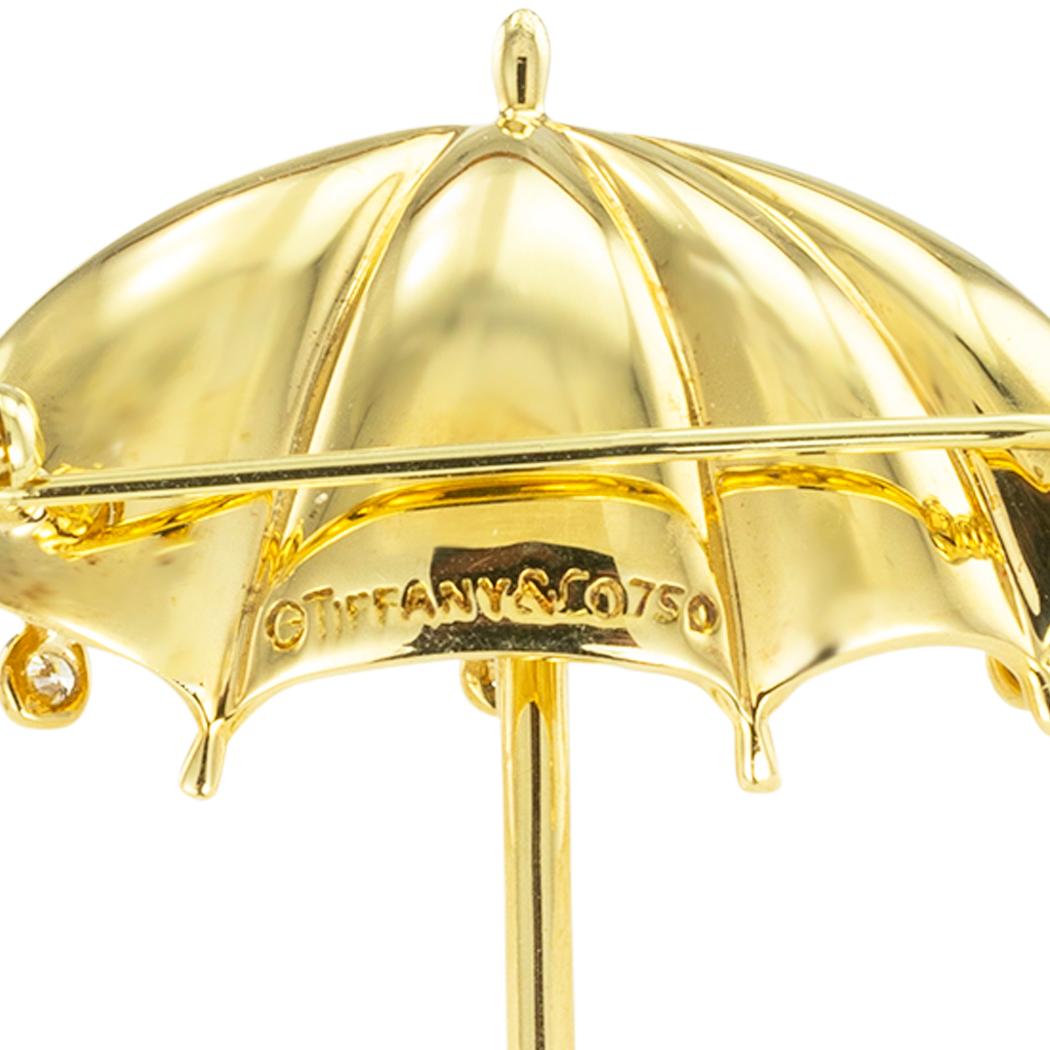 Round Cut Tiffany & Co Diamond Yellow Gold Umbrella Brooch