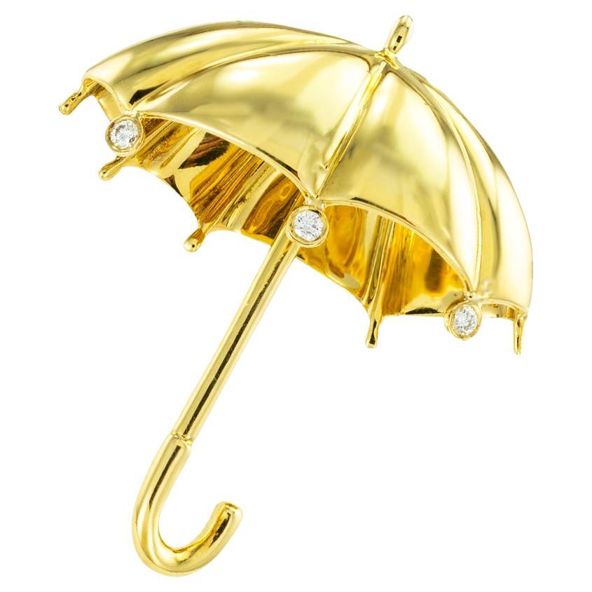 Tiffany & Co Diamond Yellow Gold Umbrella Brooch