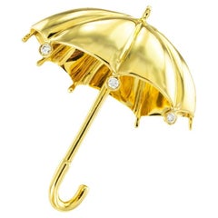 Vintage Tiffany & Co Diamond Yellow Gold Umbrella Brooch