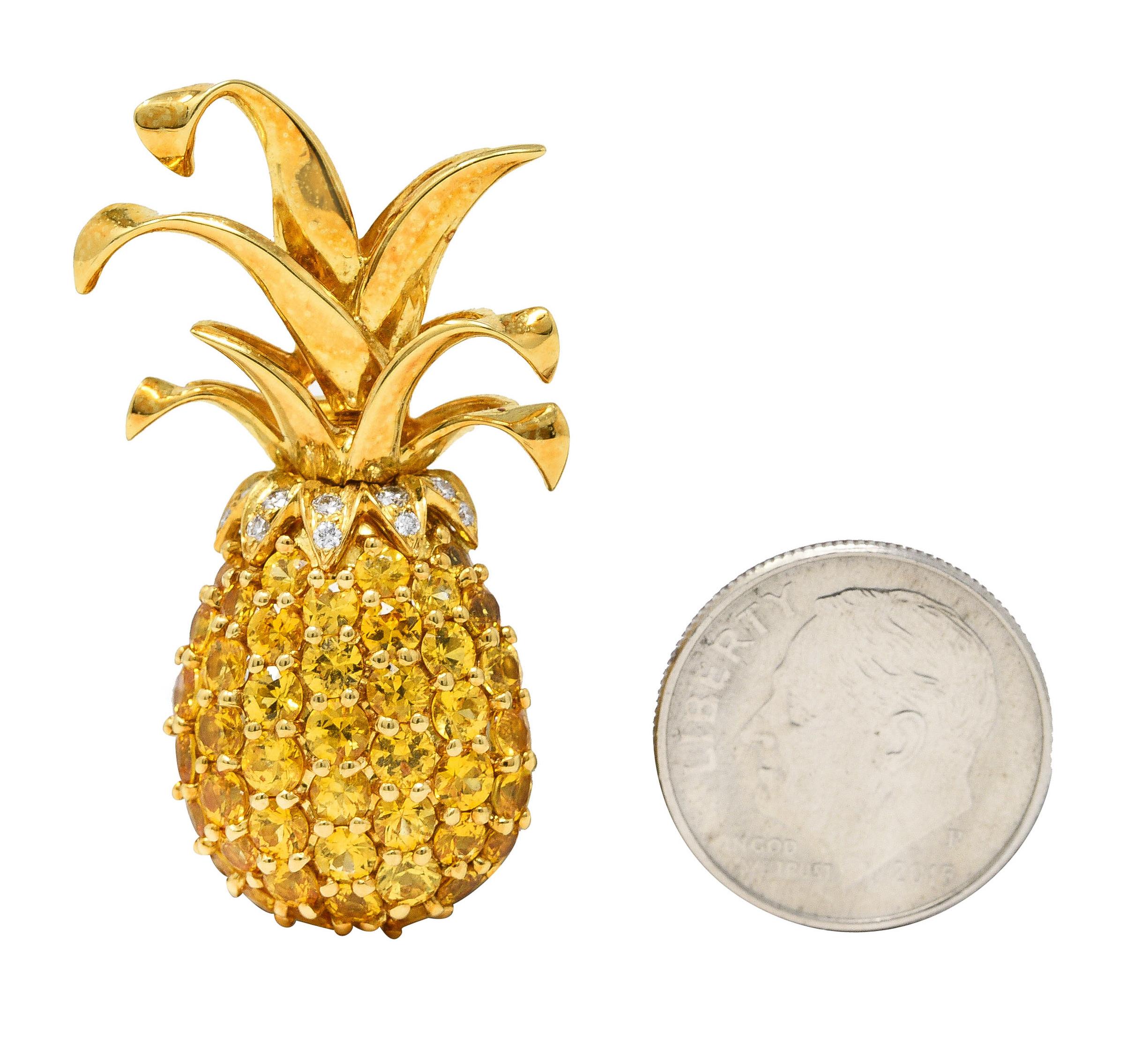 Tiffany & Co. Diamond Yellow Sapphire 18 Karat Yellow Gold Pineapple Brooch In Excellent Condition In Philadelphia, PA