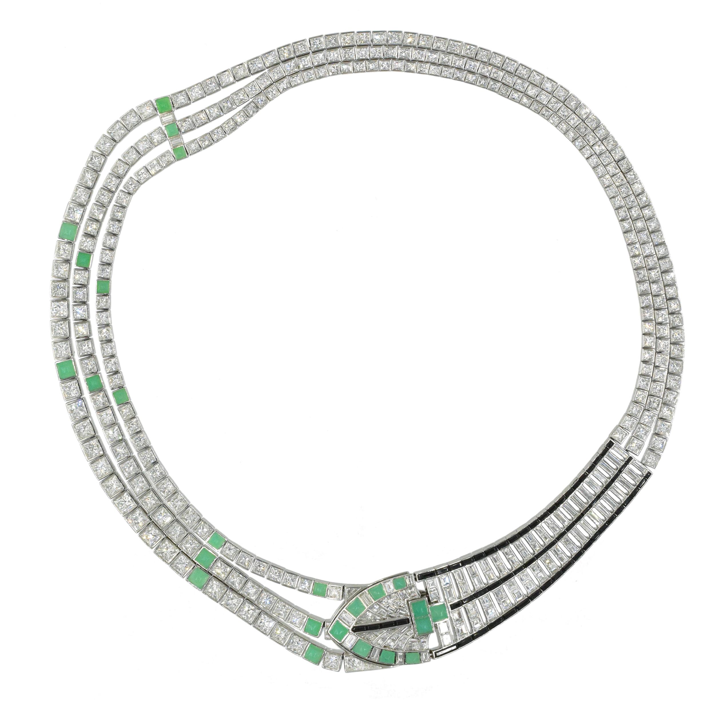 Square Cut Tiffany & Co. Diamond, Chrysoprase, and Spinel Necklace For Sale