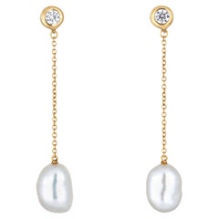 Tiffany & Co Diamonds by the Yard Pearl Earrings 1.5" 18k Yellow Gold Peretti
