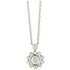 TIFFANY & CO. Diamonds Halo Flower Pendant Necklace in Platinum