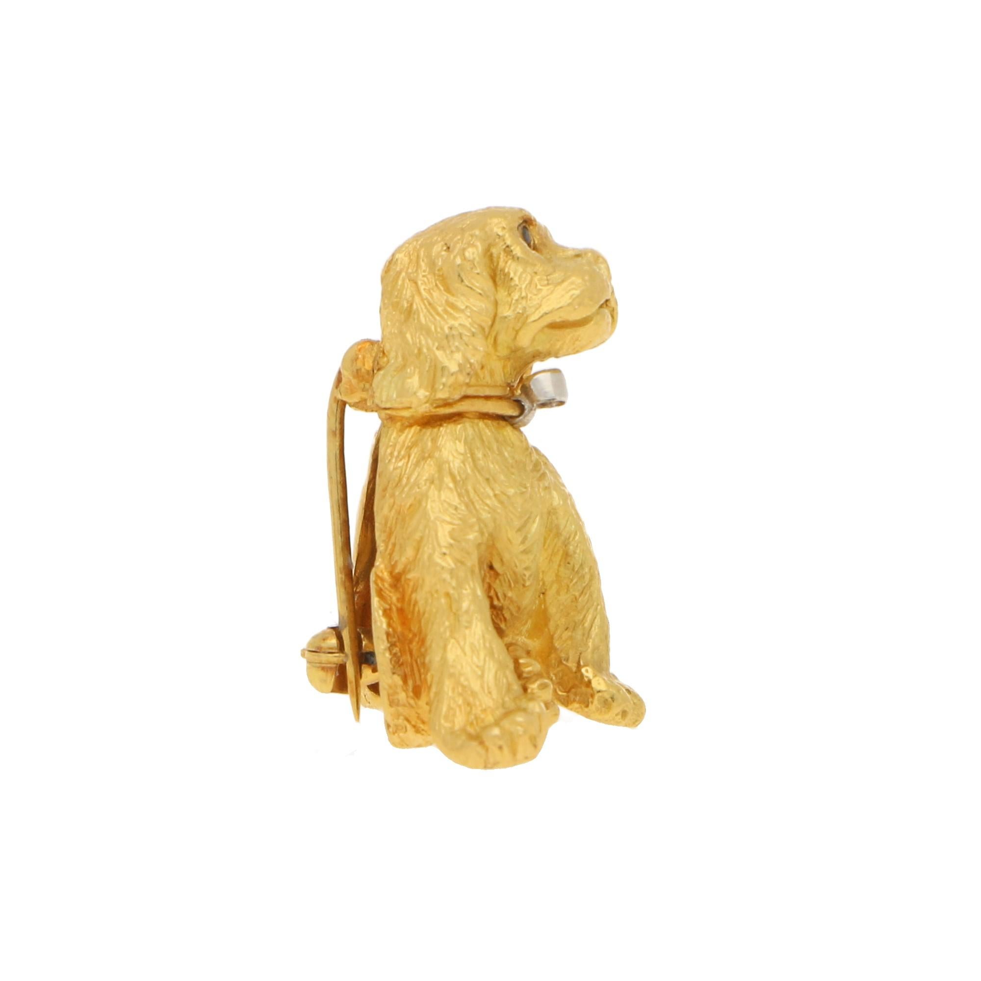 Retro Tiffany & Co. Diamond and Sapphire Puppy Brooch Set in 18k Yellow Gold
