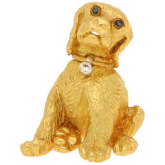 Tiffany 
Co. Diamond and Sapphire Puppy Brooch Set in 18k Yellow Gold
