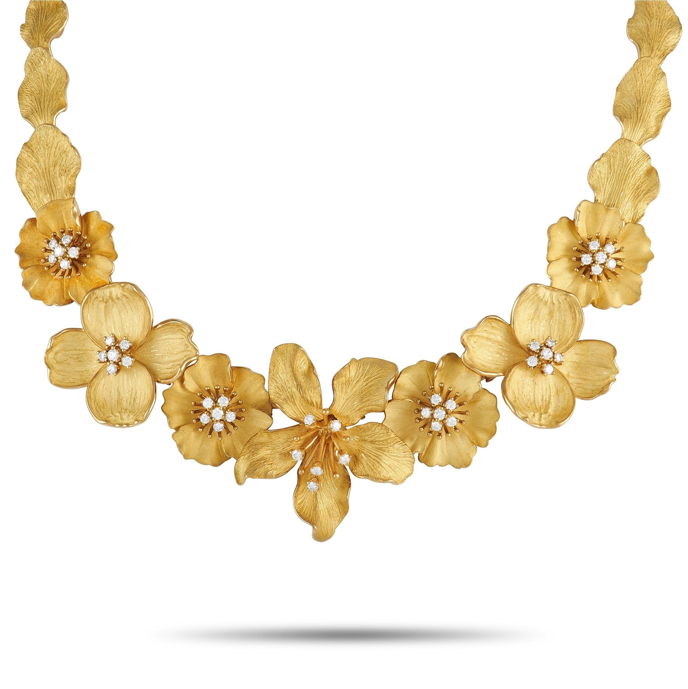 Mixed Cut Tiffany & Co. Dogwood 18K Yellow Gold 2 Ct Diamond Necklace