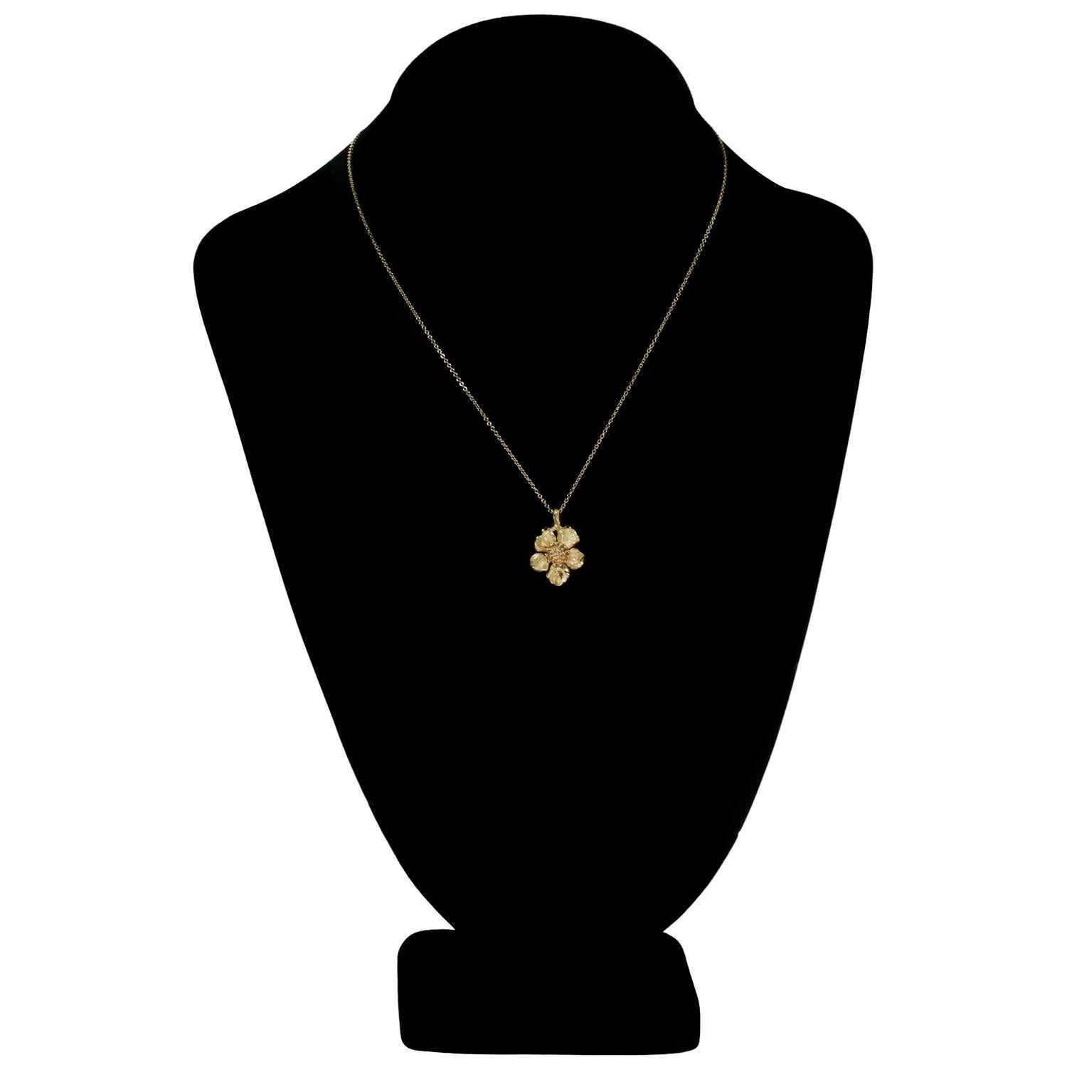 Women's Tiffany & Co. Dogwood 18k Yellow Gold Pendant Necklace For Sale