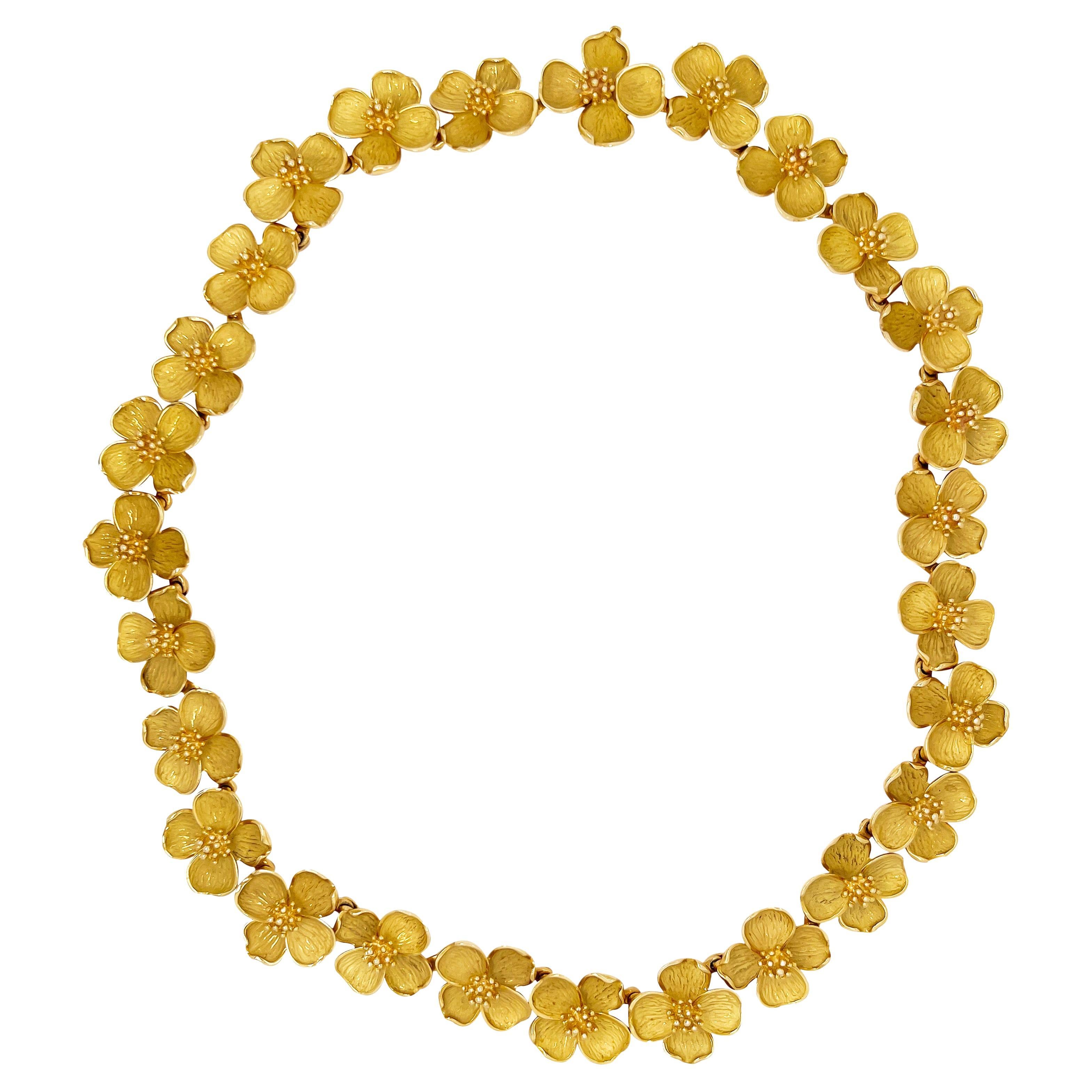Tiffany & Co. Dogwood Collection 18K Yellow Gold Flower Link Necklace