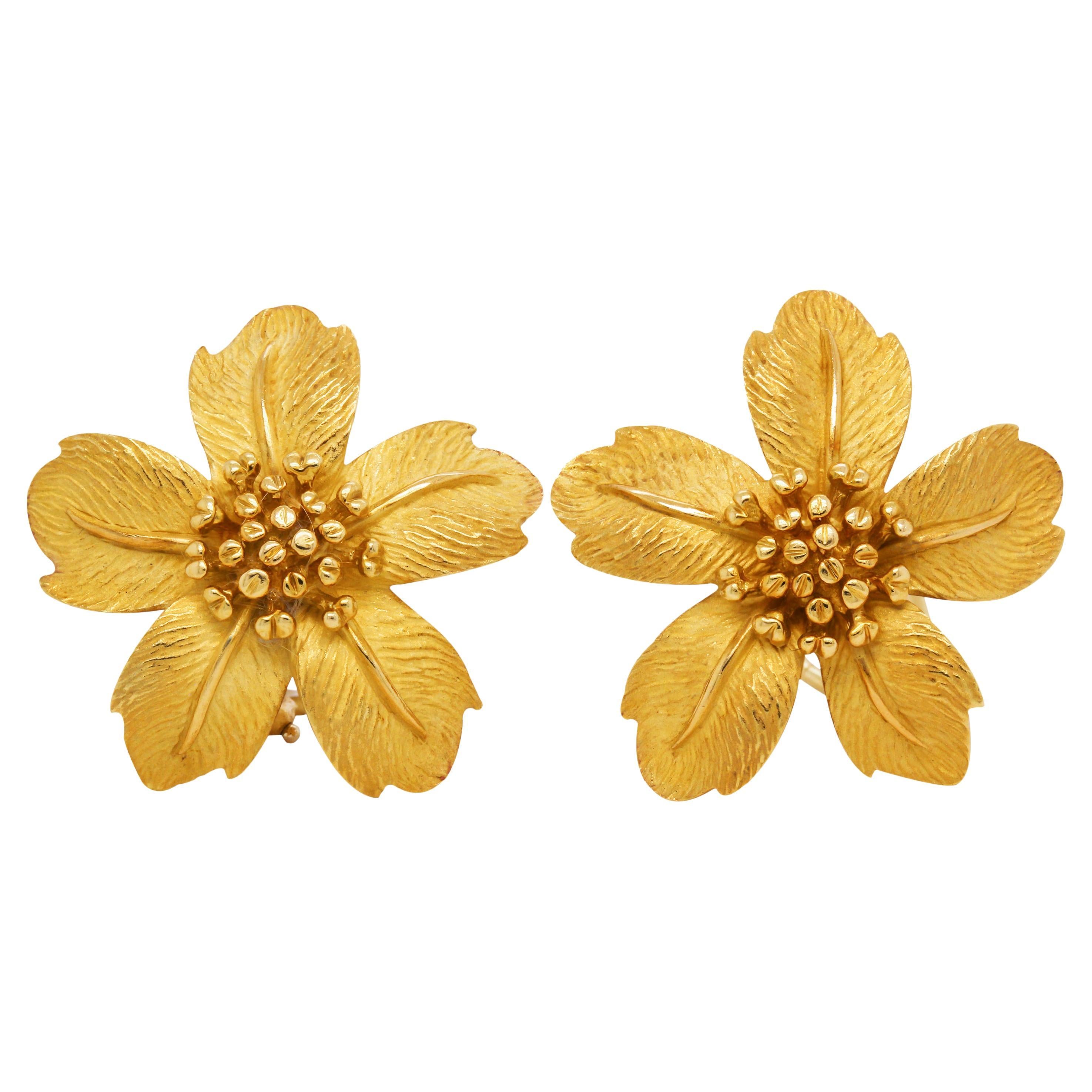 Tiffany & Co. Dogwood Collection 18K Yellow Gold Large Rose Flower Earrings