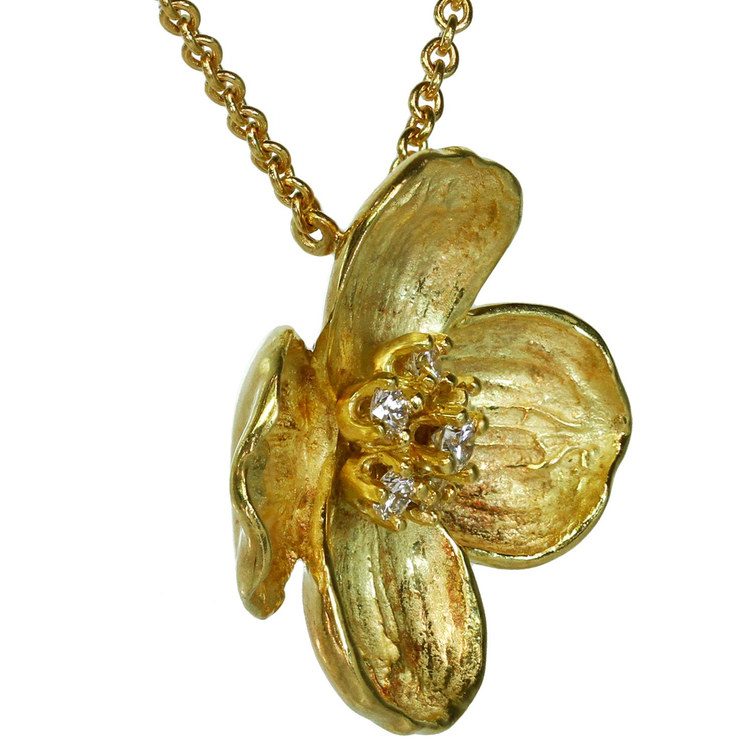 Brilliant Cut Tiffany & Co. Dogwood Diamond Yellow Gold Flower Pendant Necklace