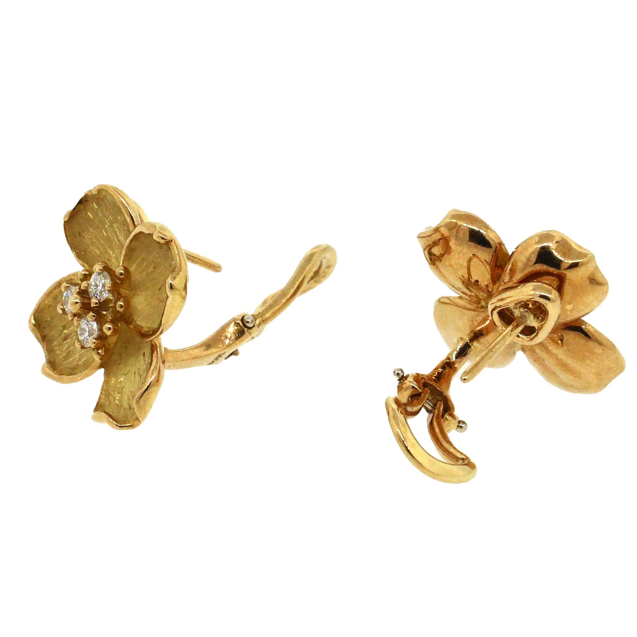 Tiffany & Co. Dogwood-Ohrringe mit Diamanten aus 18 Karat Gelbgold 1
