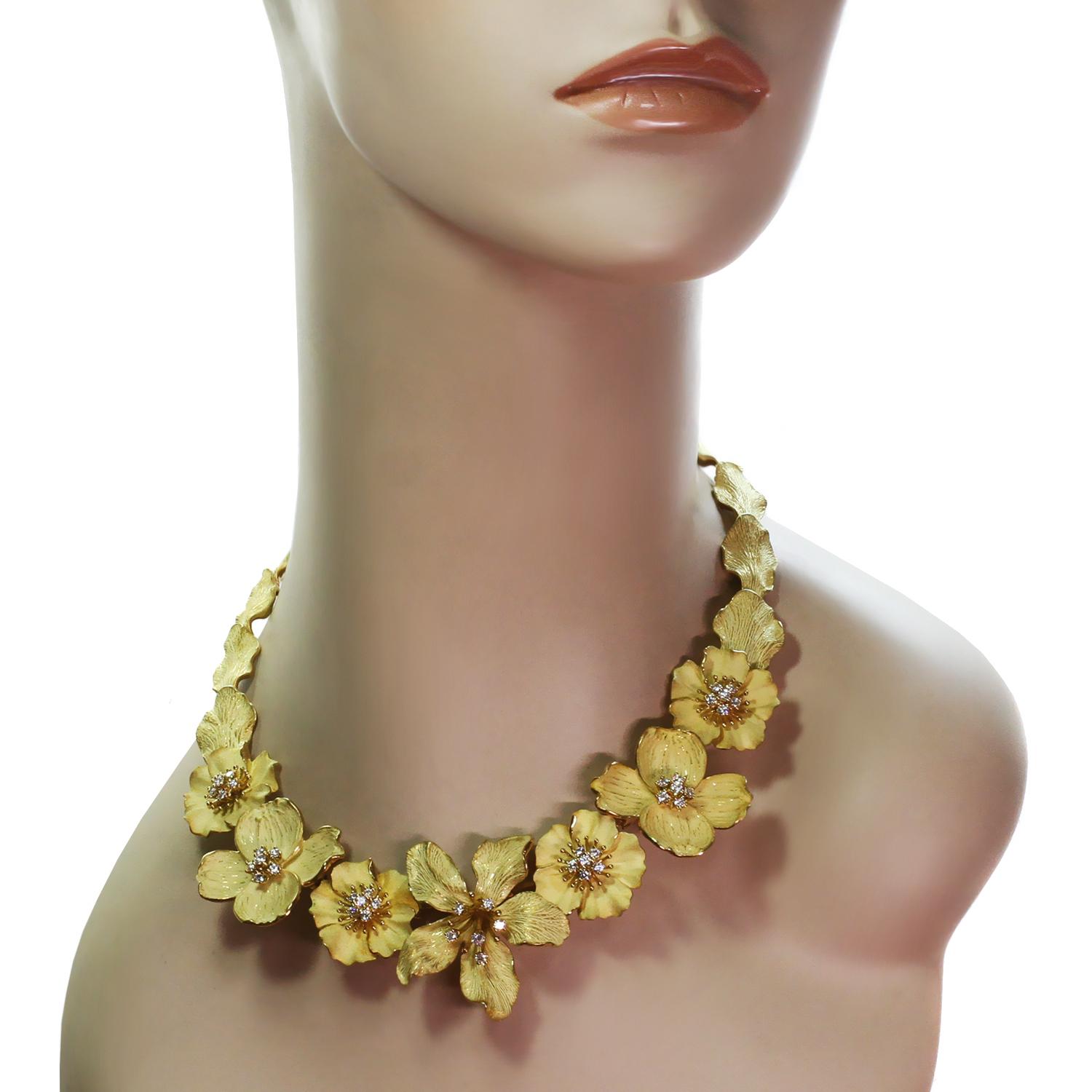 Women's Tiffany & Co. Dogwood Flower Diamond Yellow Gold Necklace and Earring Set