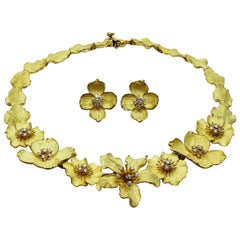 Tiffany & Co. Dogwood Flower Diamond Yellow Gold Necklace and Earring Set