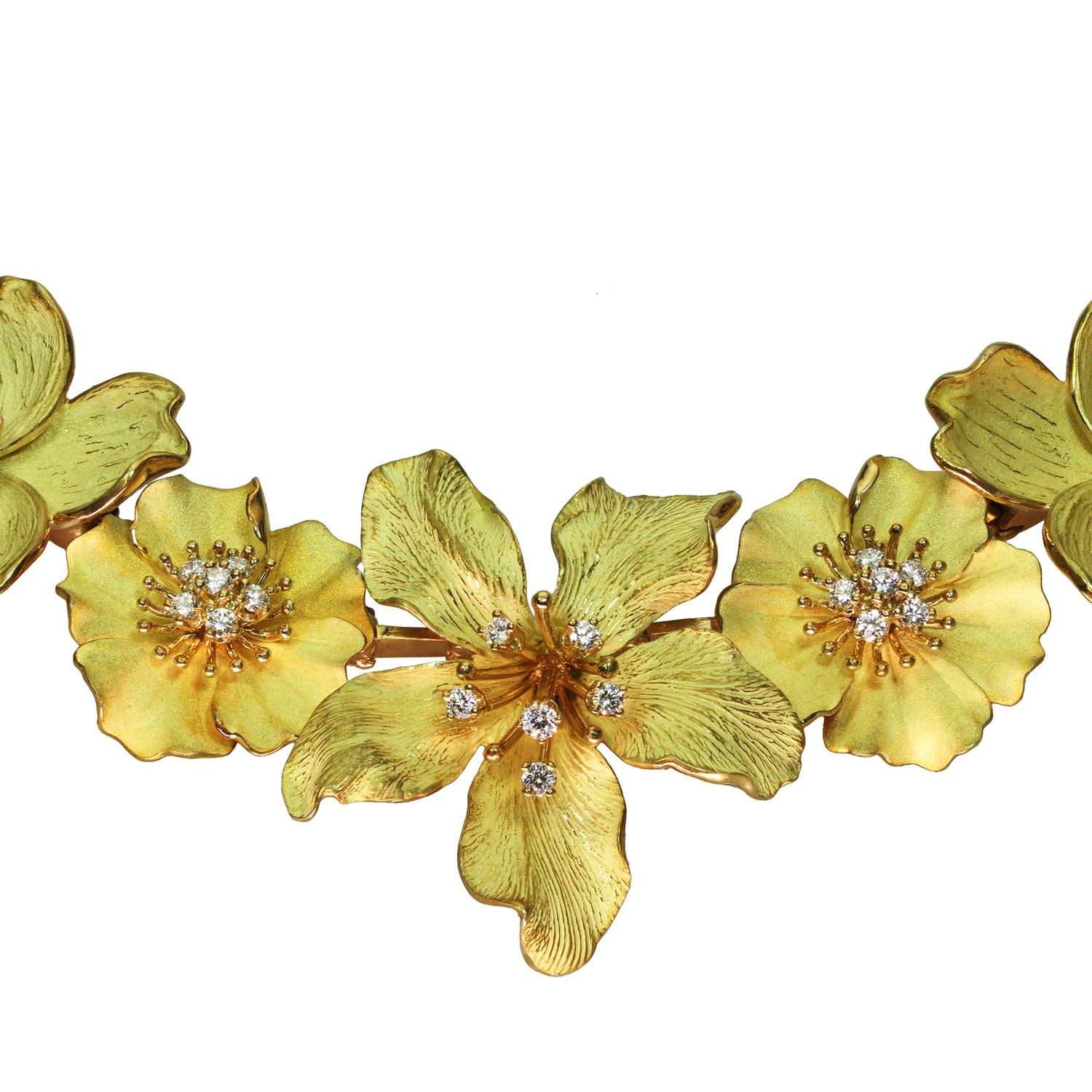 Tiffany & Co. Dogwood Flower Diamond Yellow Gold Necklace and Earring Set 2