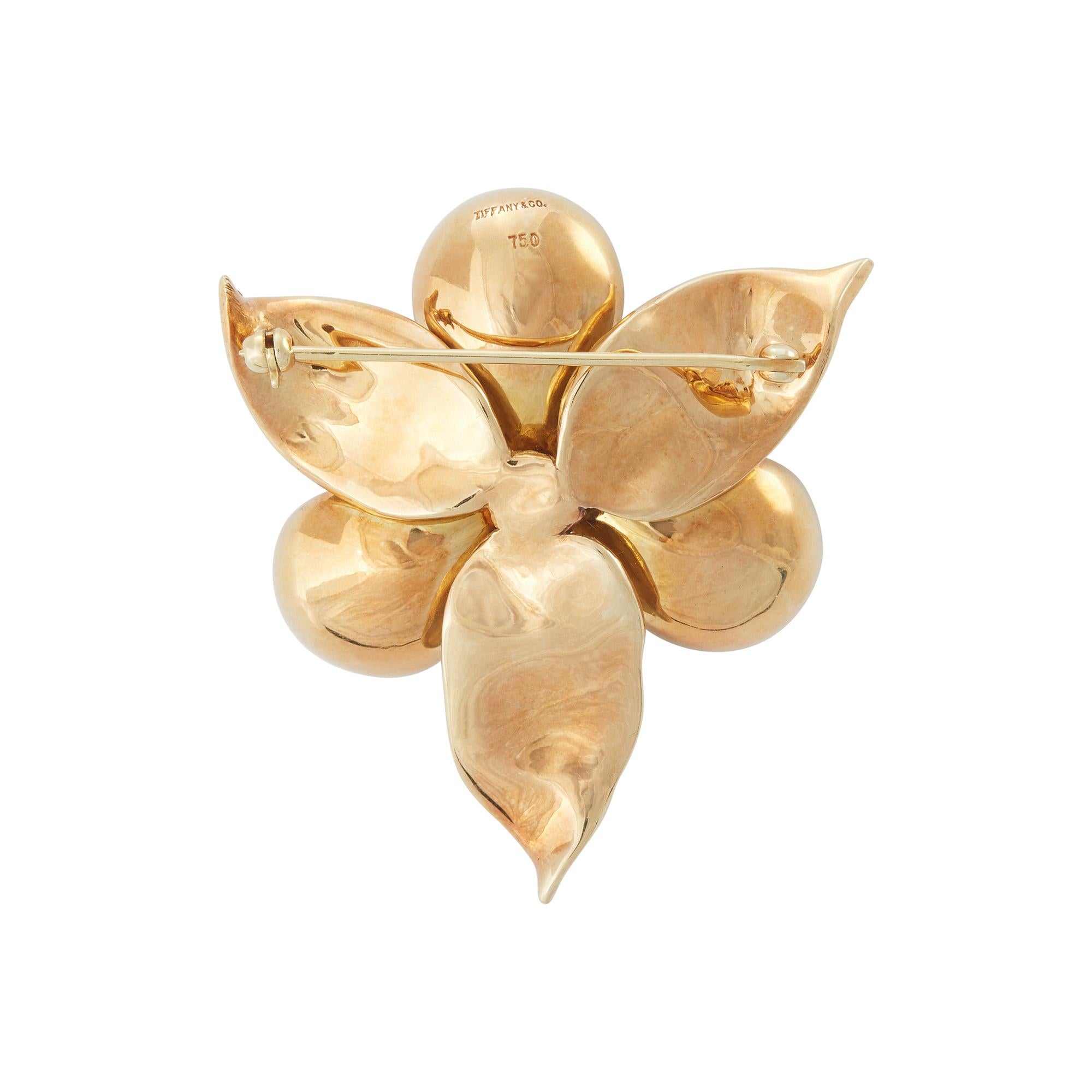 Round Cut Tiffany & Co. 'Dogwood Flower' Gold and Diamond Brooch