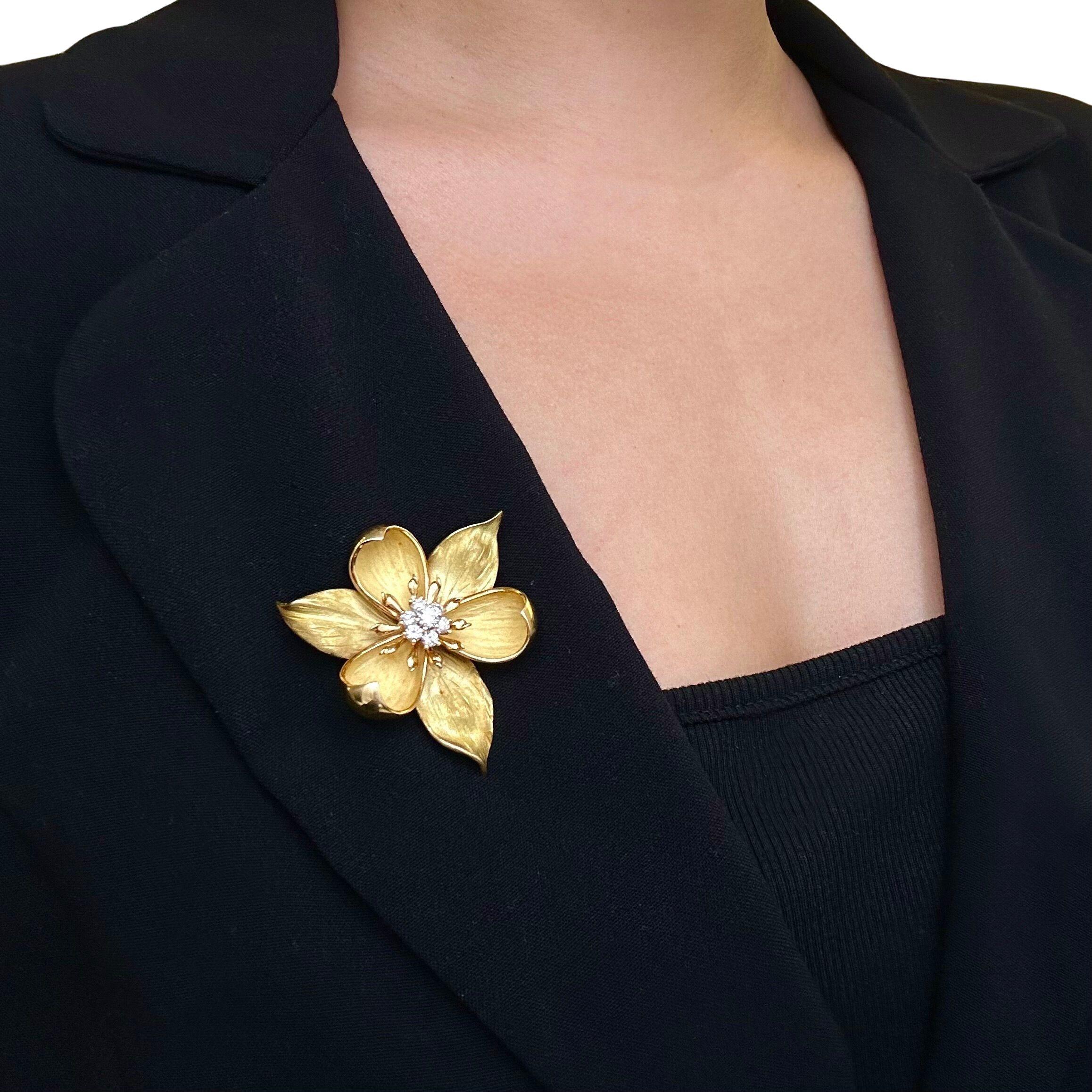 Women's or Men's Tiffany & Co. 'Dogwood Flower' Gold and Diamond Brooch