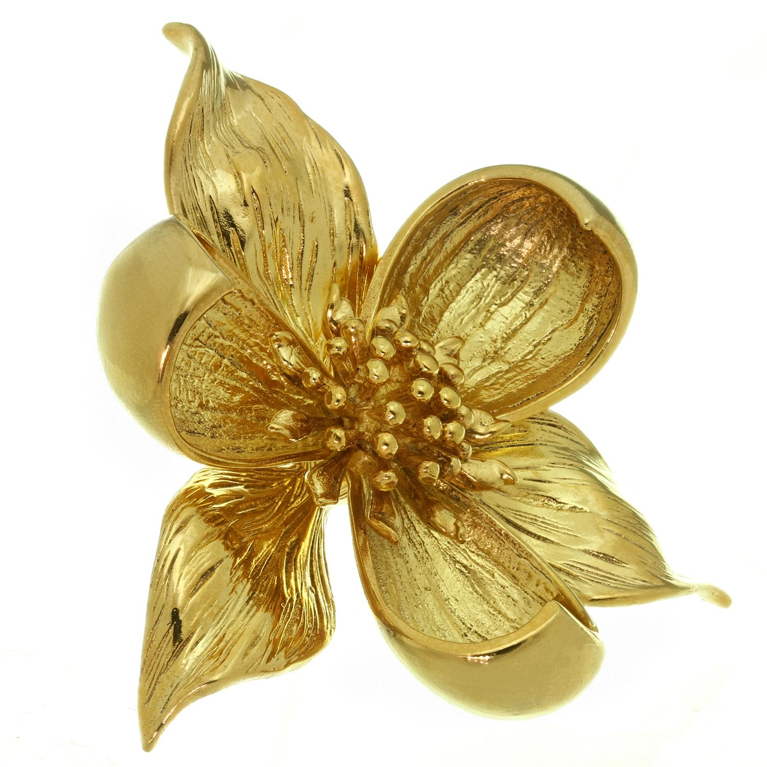 Tiffany & Co. Dogwood Flower Sterling Silver Gold Plated Earrings & Brooch Set 1