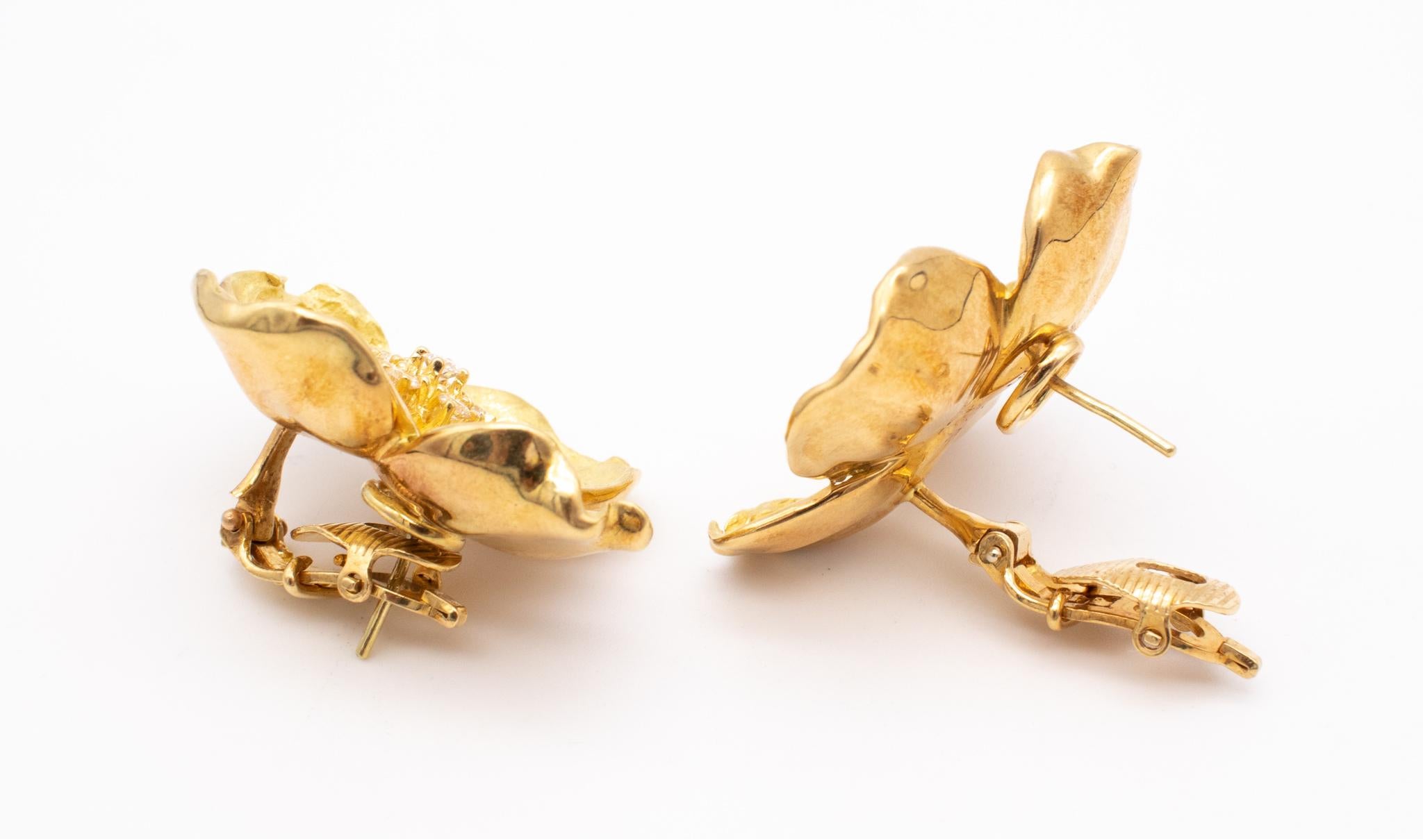 Retro Tiffany Co Dogwood Flowers Extra Large Earrings In 18Kt Yellow Gold VS Diamonds