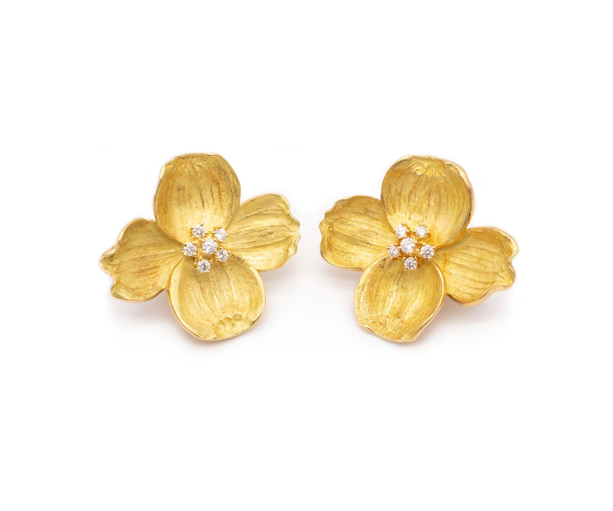 Tiffany Co Dogwood Flowers Extra Large Earrings In 18Kt Yellow Gold VS Diamonds 1
