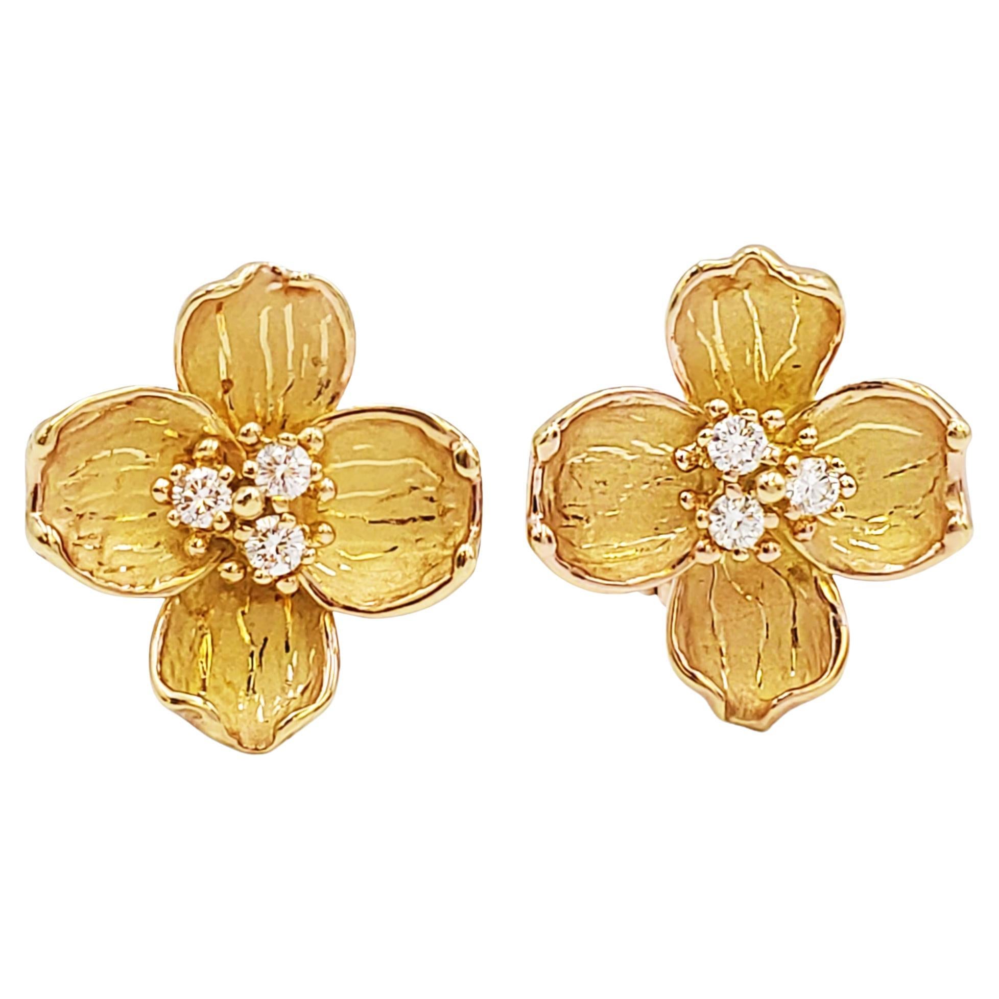 Tiffany 
Co. Dogwood Yellow Gold and Diamond Earrings