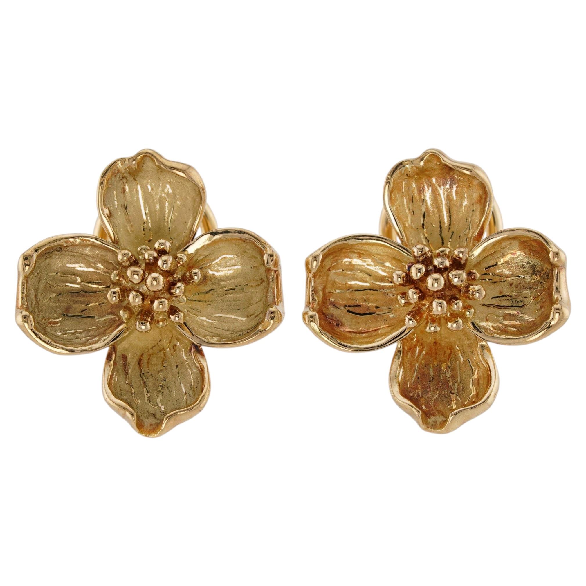 TIFFANY & CO. Dogwood Yellow Gold Clip-on Earrings