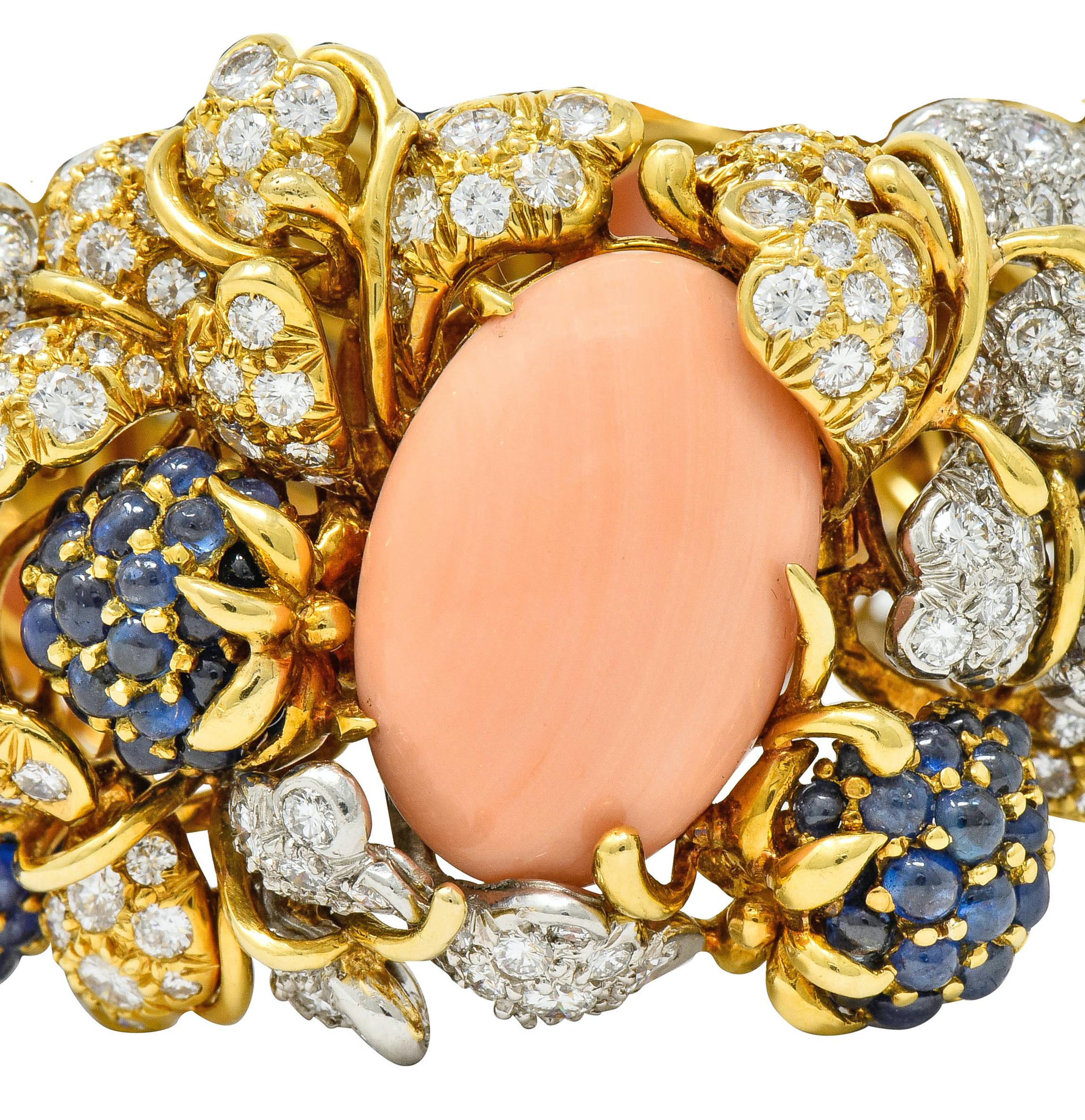 Retro Tiffany & Co. Donald Claflin Diamond Sapphire Coral Platinum 18k Gold Bracelet
