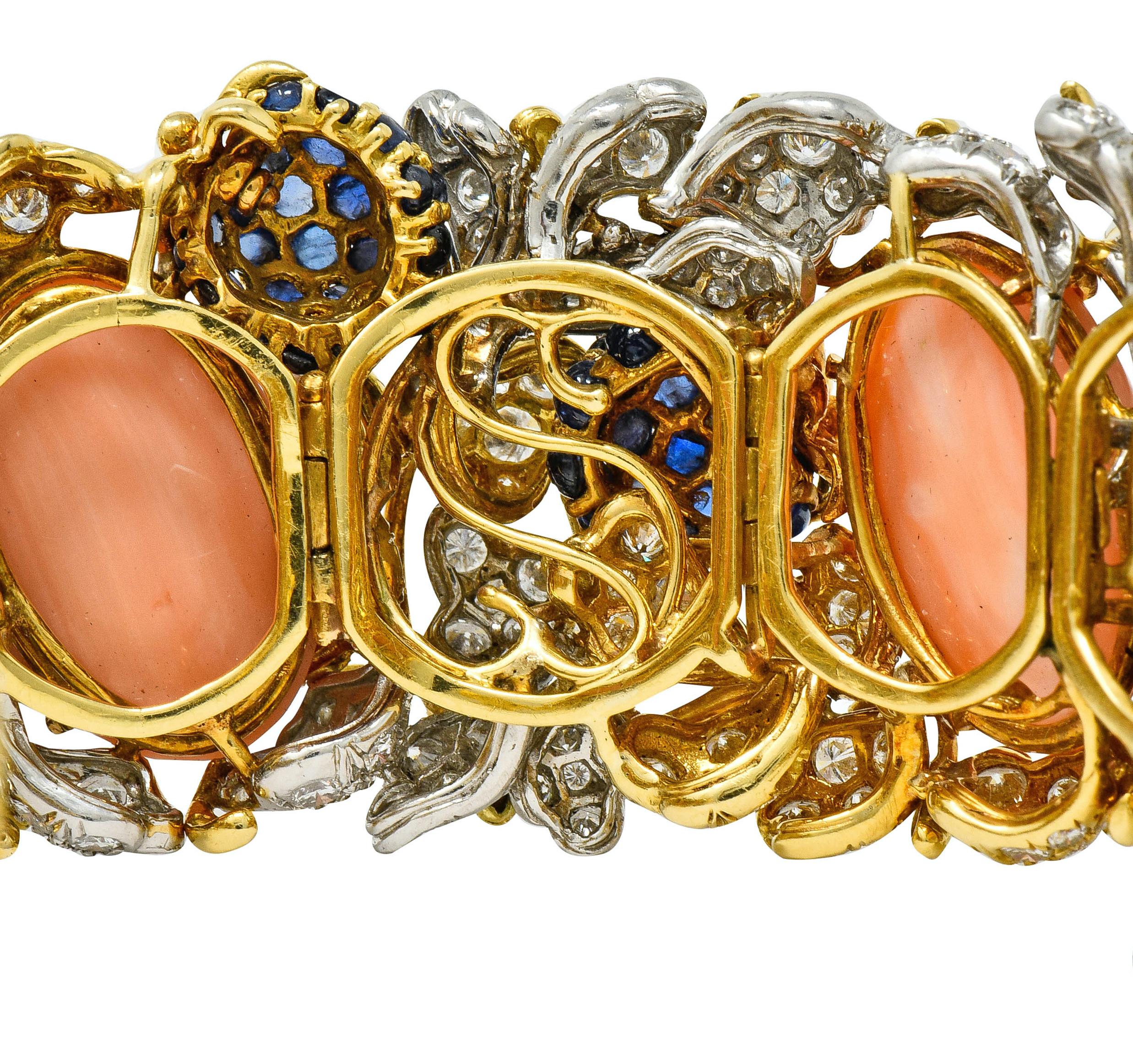 Cabochon Tiffany & Co. Donald Claflin Diamond Sapphire Coral Platinum 18k Gold Bracelet