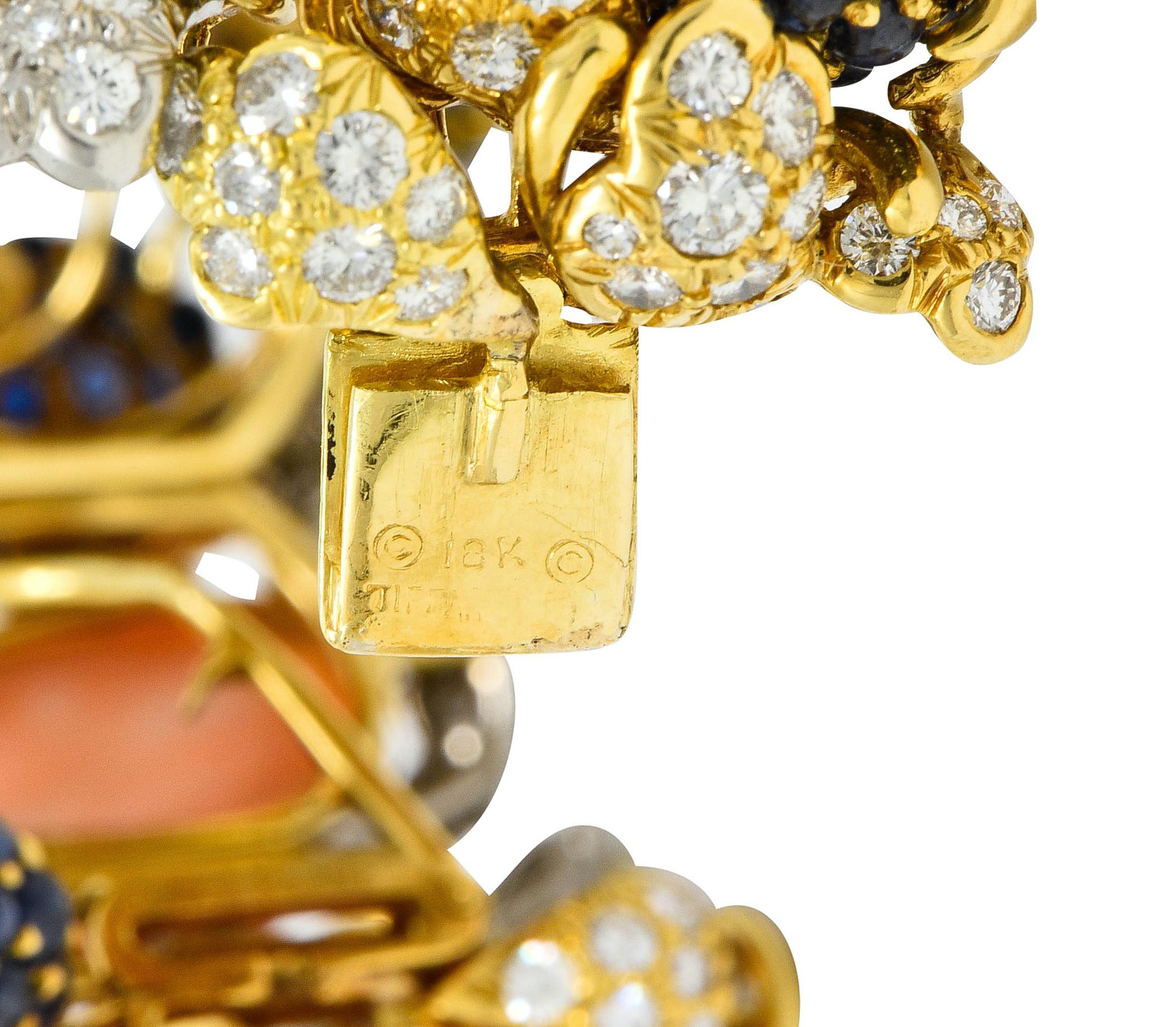 Tiffany & Co. Donald Claflin Diamond Sapphire Coral Platinum 18k Gold Bracelet In Excellent Condition In Philadelphia, PA