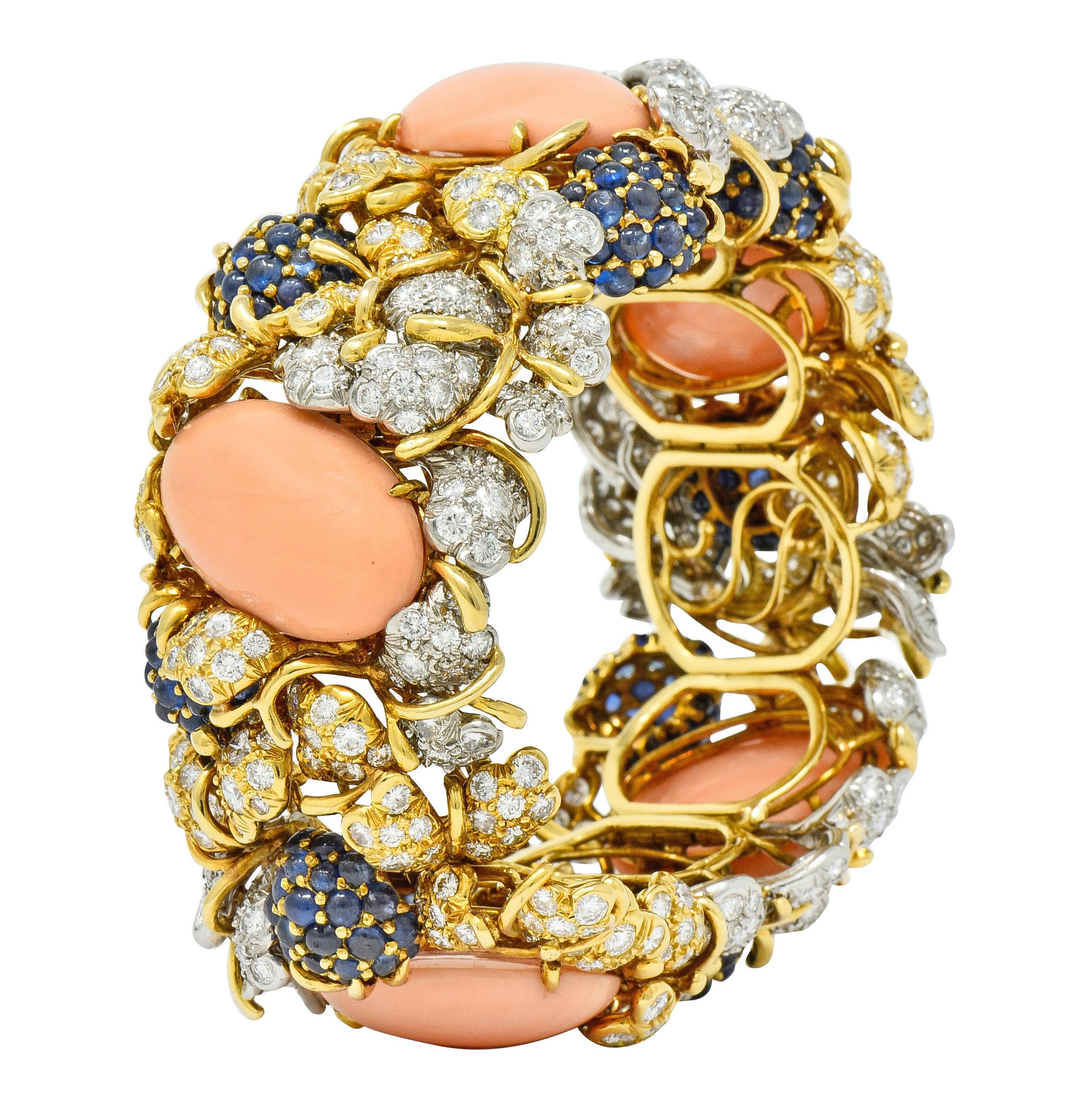 Tiffany & Co. Donald Claflin Diamond Sapphire Coral Platinum 18k Gold Bracelet 1