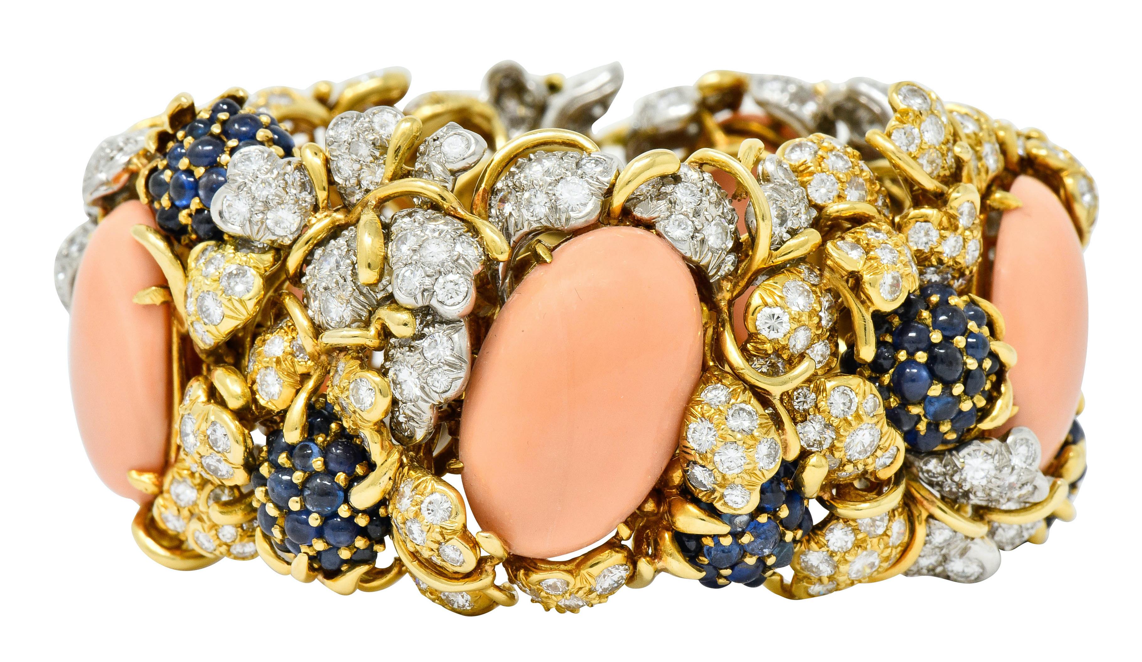 Tiffany & Co. Donald Claflin Diamond Sapphire Coral Platinum 18k Gold Bracelet 2