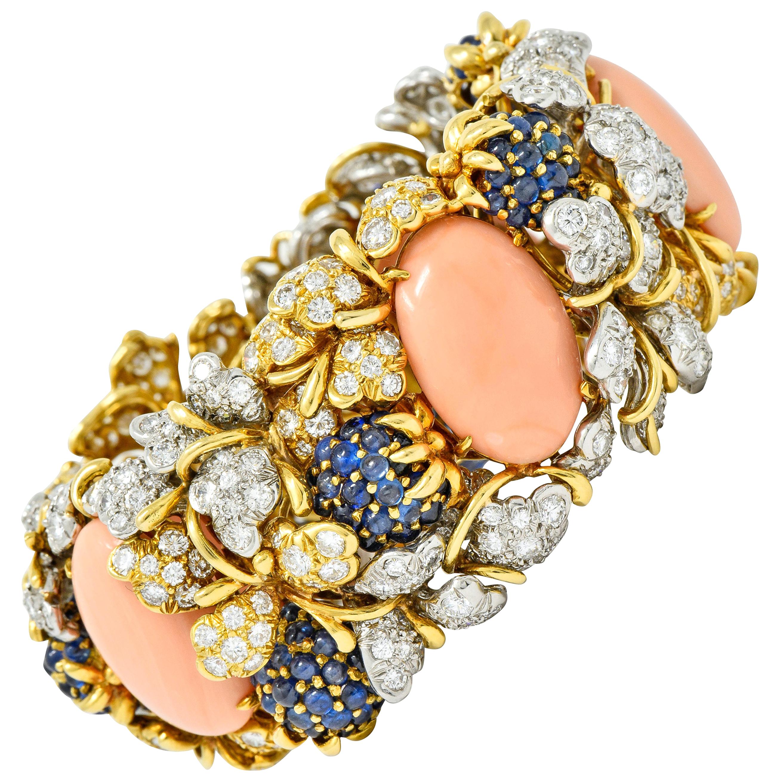 Tiffany & Co. Donald Claflin Diamond Sapphire Coral Platinum 18k Gold Bracelet