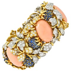 Vintage Tiffany & Co. Donald Claflin Diamond Sapphire Coral Platinum 18k Gold Bracelet