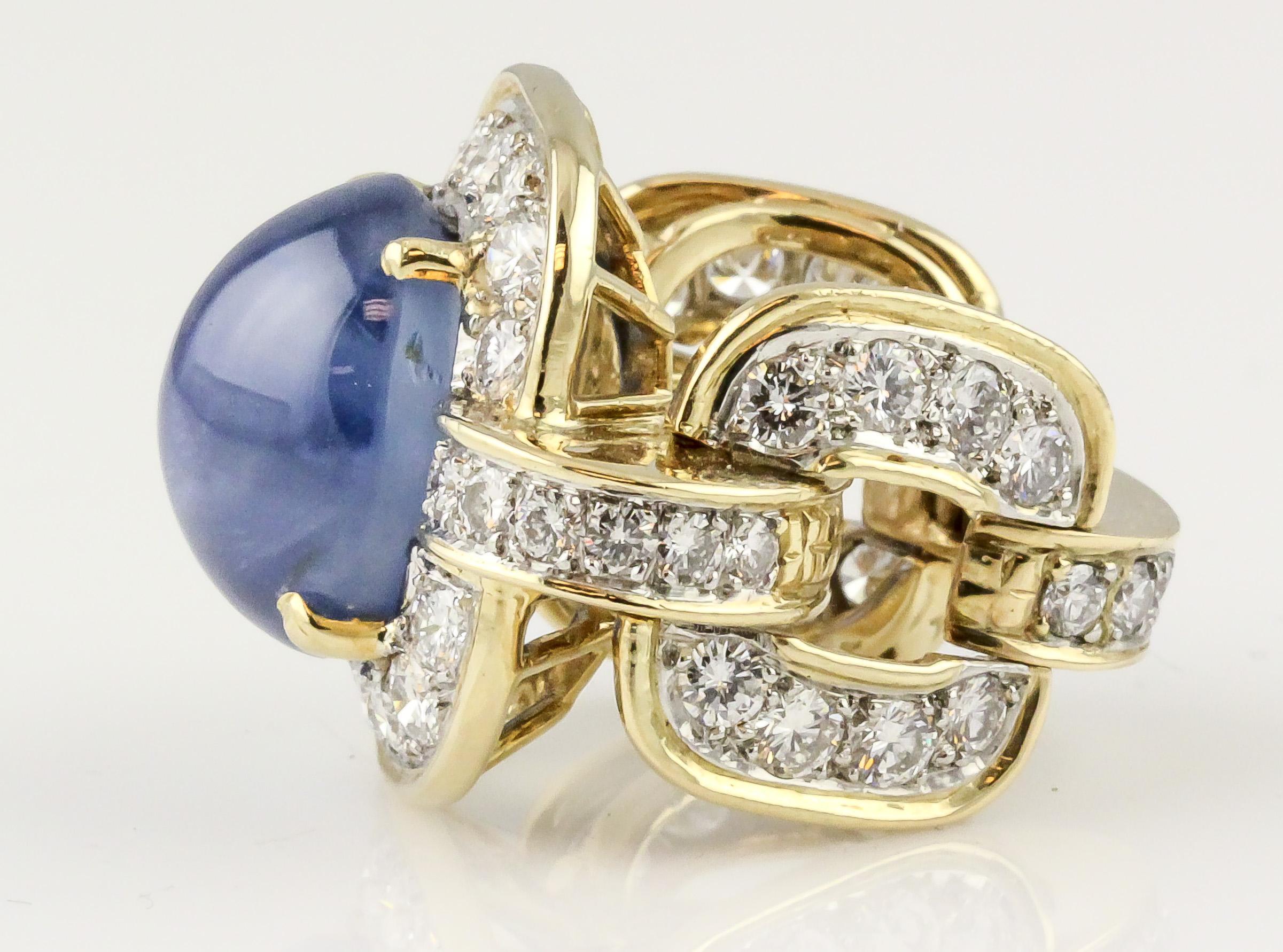 Cabochon Tiffany & Co. Donald Claflin Sapphire Diamond 18k Gold Platinum Ring For Sale