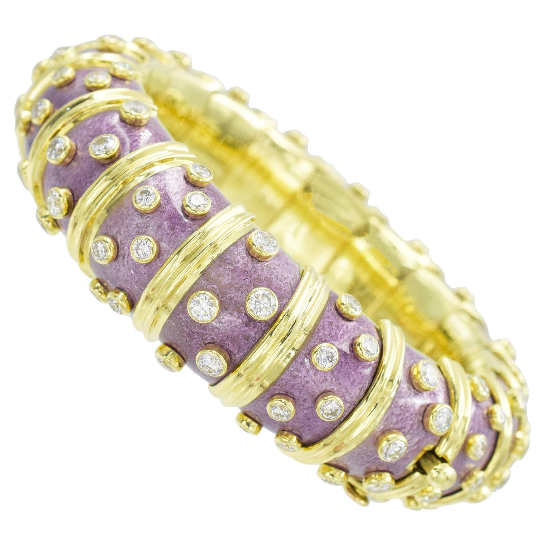 Tiffany & Co. Jean Schlumberger Armreif "Dot Losange" mit Diamanten und Lavendel-Email