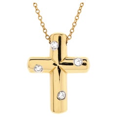 Tiffany & Co. Dots Cross Pendant Necklace 18K Yellow Gold with Diamonds