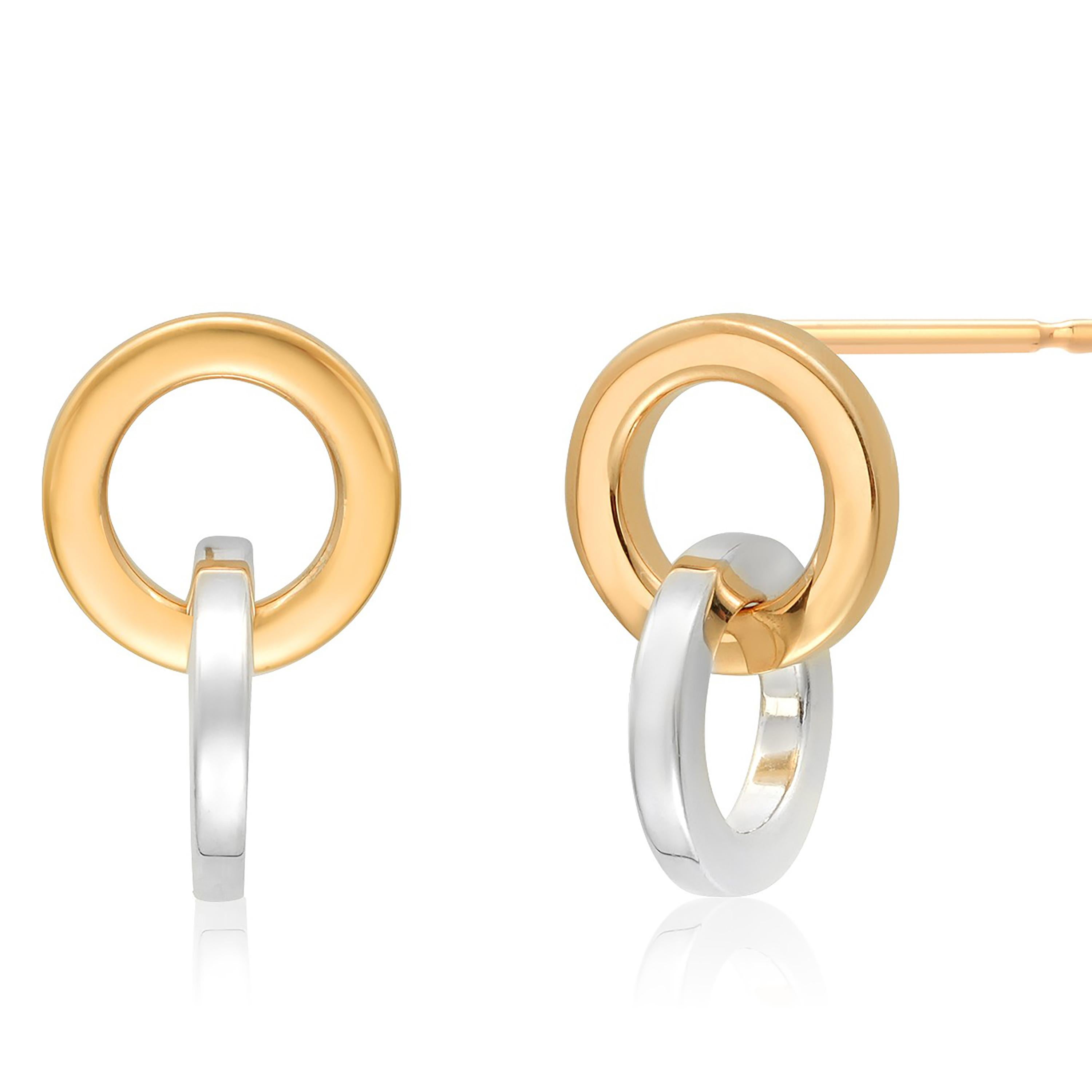 Tiffany Co Double 18 Karat Yellow Gold and Silver Circle 0.70 Inch Long Earrings For Sale 5