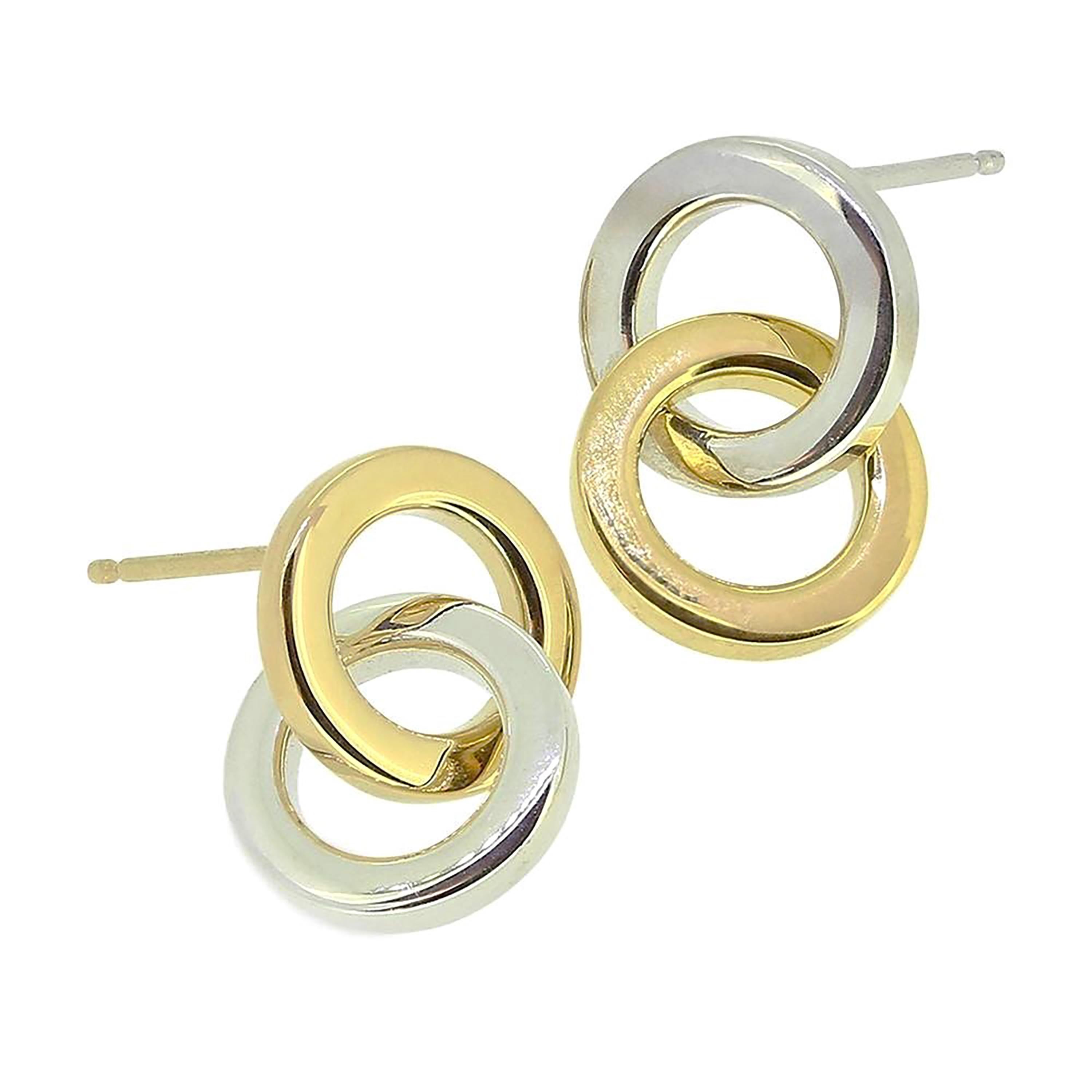 Women's Tiffany Co Double 18 Karat Yellow Gold and Silver Circle 0.70 Inch Long Earrings For Sale