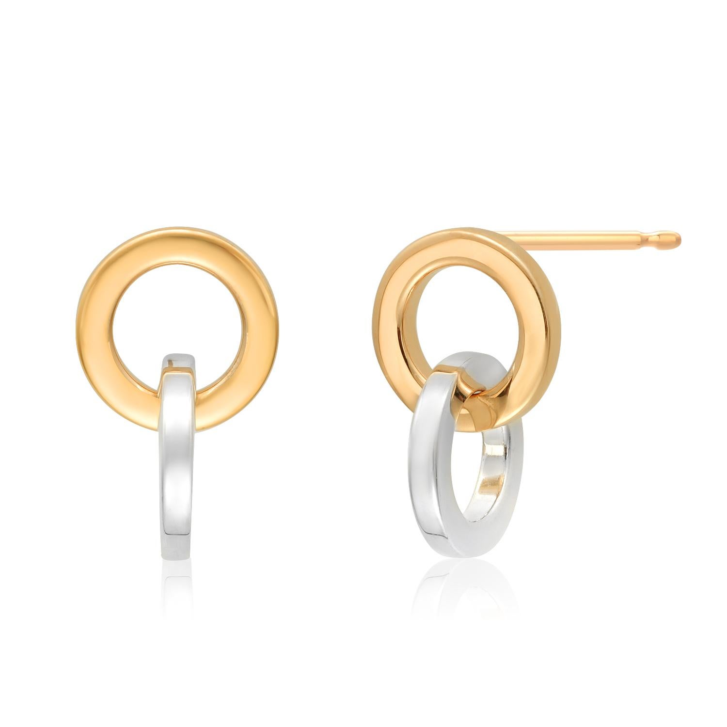 Tiffany Co Double 18 Karat Yellow Gold and Silver Circle 0.70 Inch Long Earrings For Sale 2