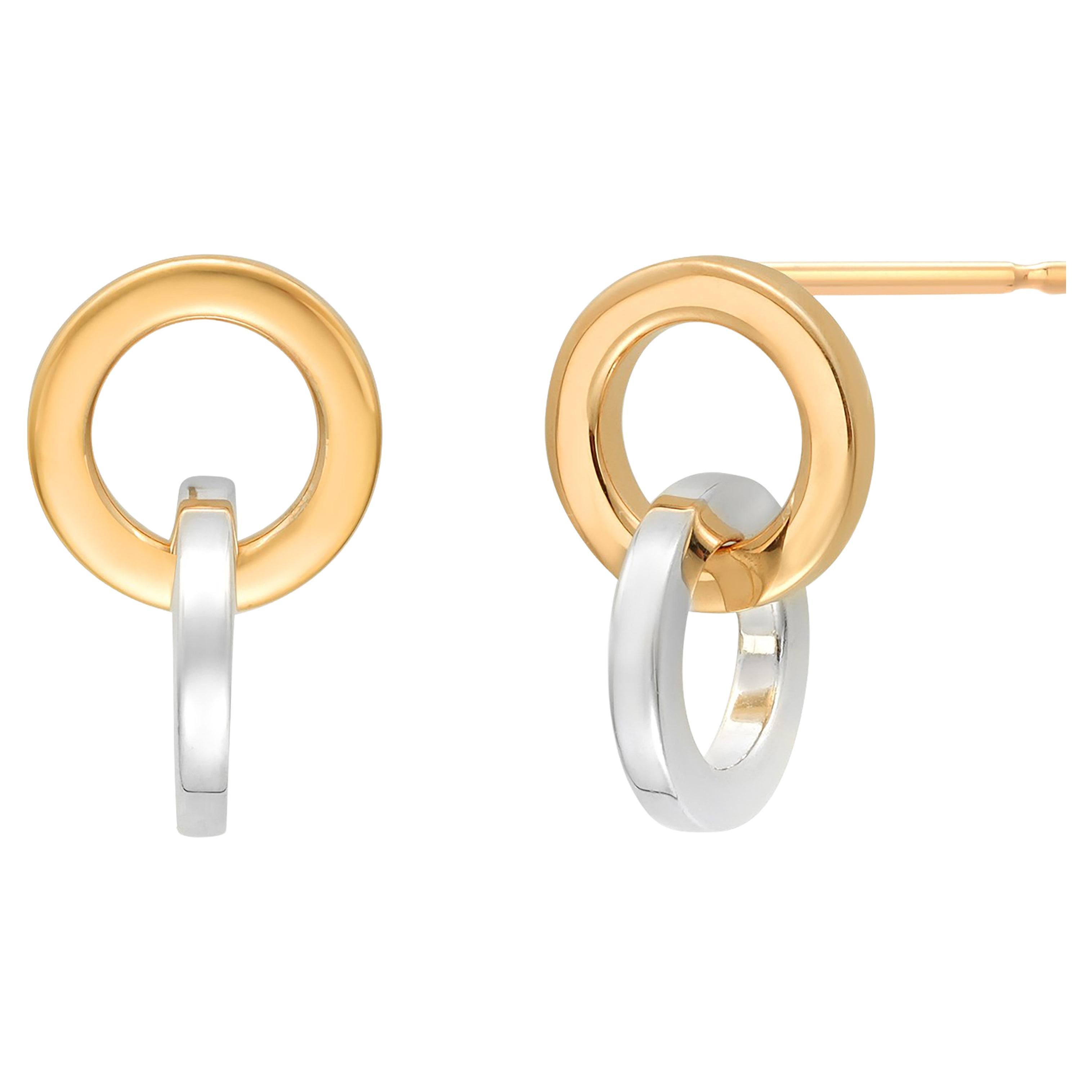 Tiffany Co Double 18 Karat Yellow Gold and Silver Circle 0.70 Inch Long Earrings For Sale