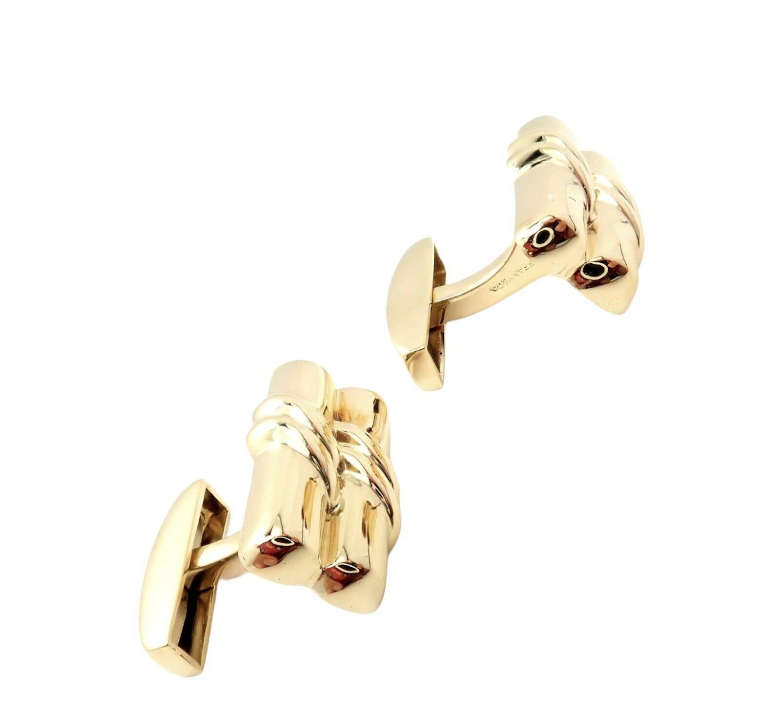 18k Yellow Gold Double Bar Cufflinks by Tiffany & Co.  
Details: 
Measurements: 20mm x 12.5mm x 22mm
Weight: 16.8 grams 
Stamped Hallmarks: Tiffany & Co. 750
*Free Shipping within the United States*  
YOUR PRICE: $4,800
Ti743xxx