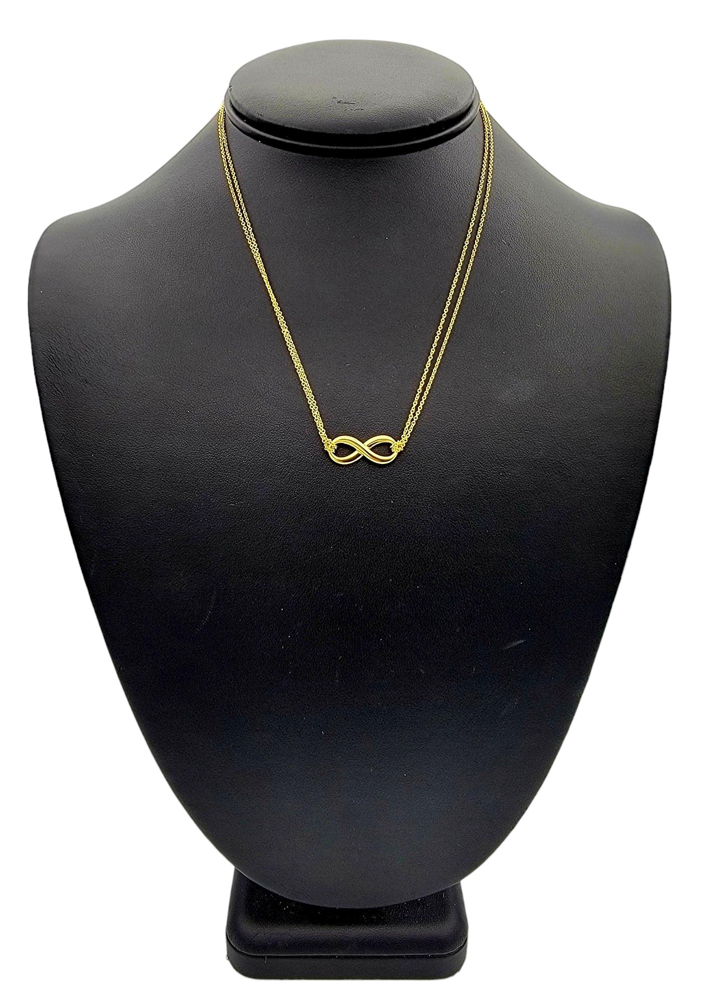 Tiffany & Co. Double Chain Infinity Pendant Necklace Set in 18 Karat Yellow Gold For Sale 2