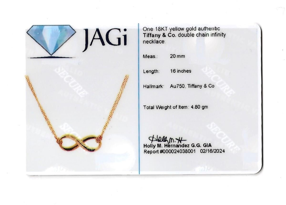 Tiffany & Co. Collier pendentif Infinity à double chaîne en or jaune 18 carats en vente 3