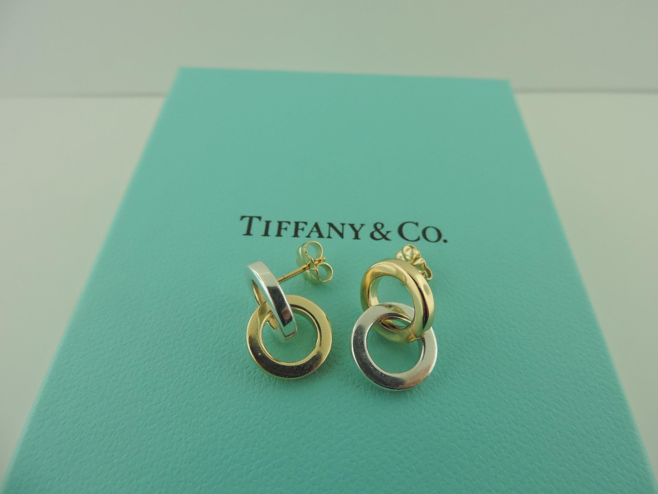 18K Yellow Gold & Sterling Silver

27mm x 17mm

4.3 DWT

6.4 Grams

Earrings come with Blue Tiffany & Co. box (As shown in photo)

Recently polished