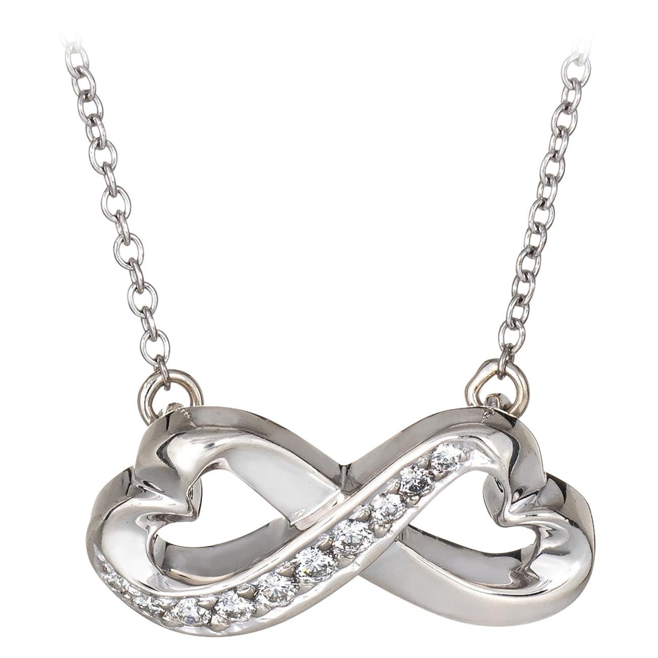 Tiffany & Co. Double Diamond Heart Necklace Paloma Picasso 18 Karat White Gold