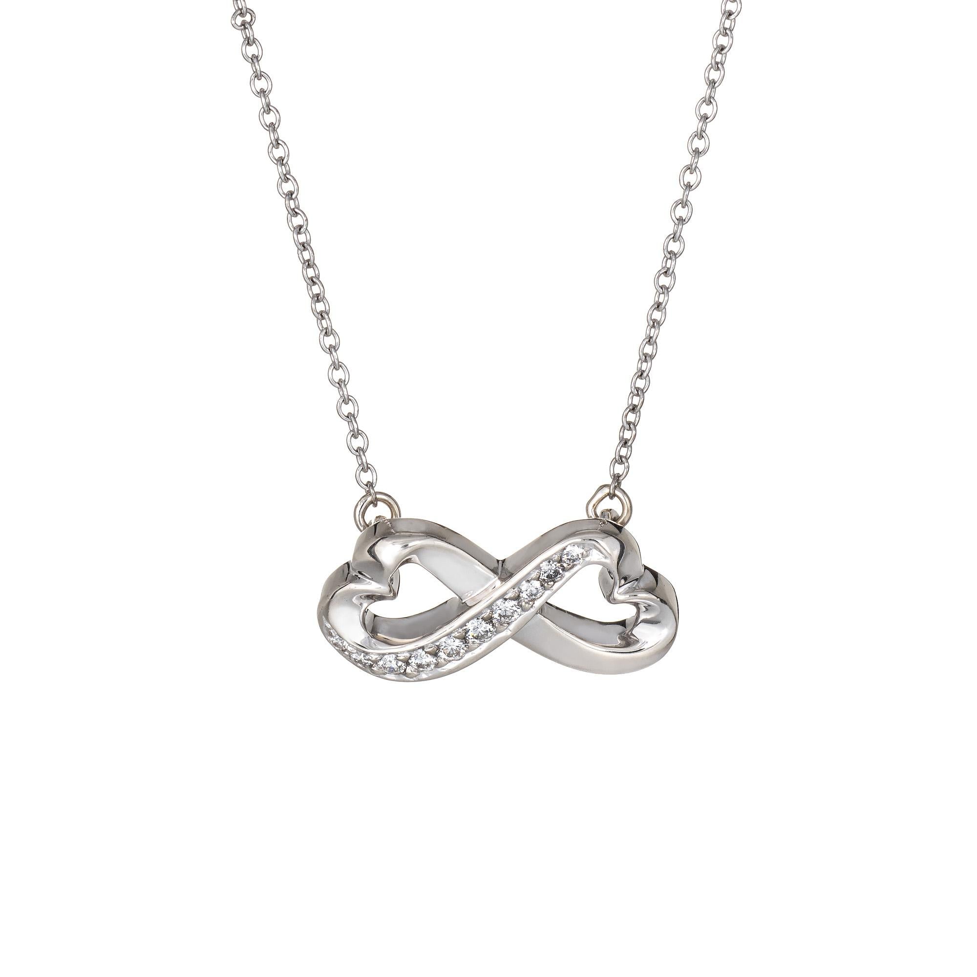Round Cut Tiffany & Co. Double Diamond Heart Necklace Paloma Picasso 18k White Gold