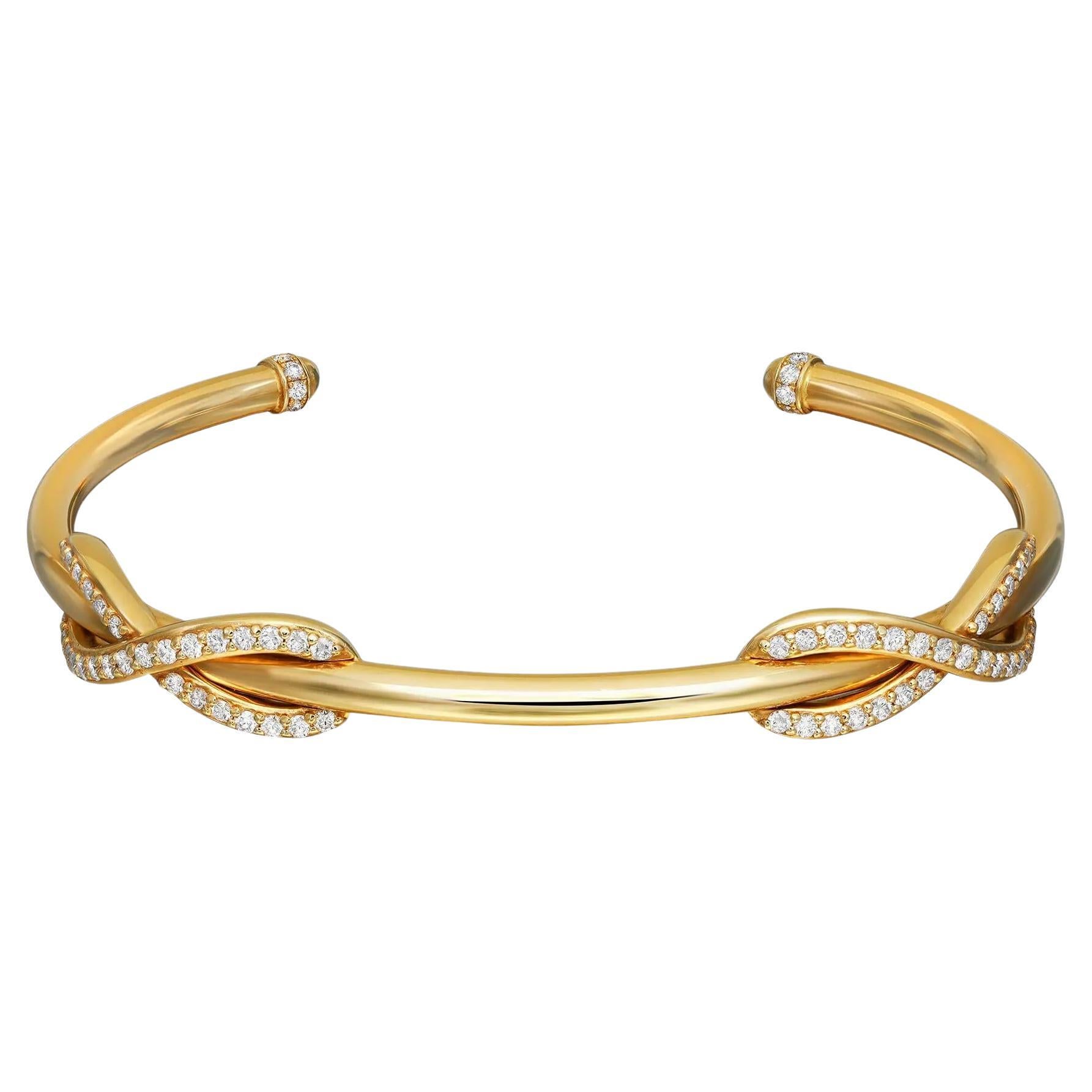 Tiffany & Co. Double Diamond Infinity Cuff Bracelet 18k Yellow Gold 0.65cttw For Sale
