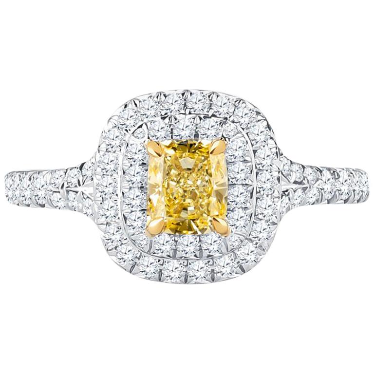 Tiffany & Co. Double Halo Engagement Ring with 0.51 Carat Intense Yellow Diamond